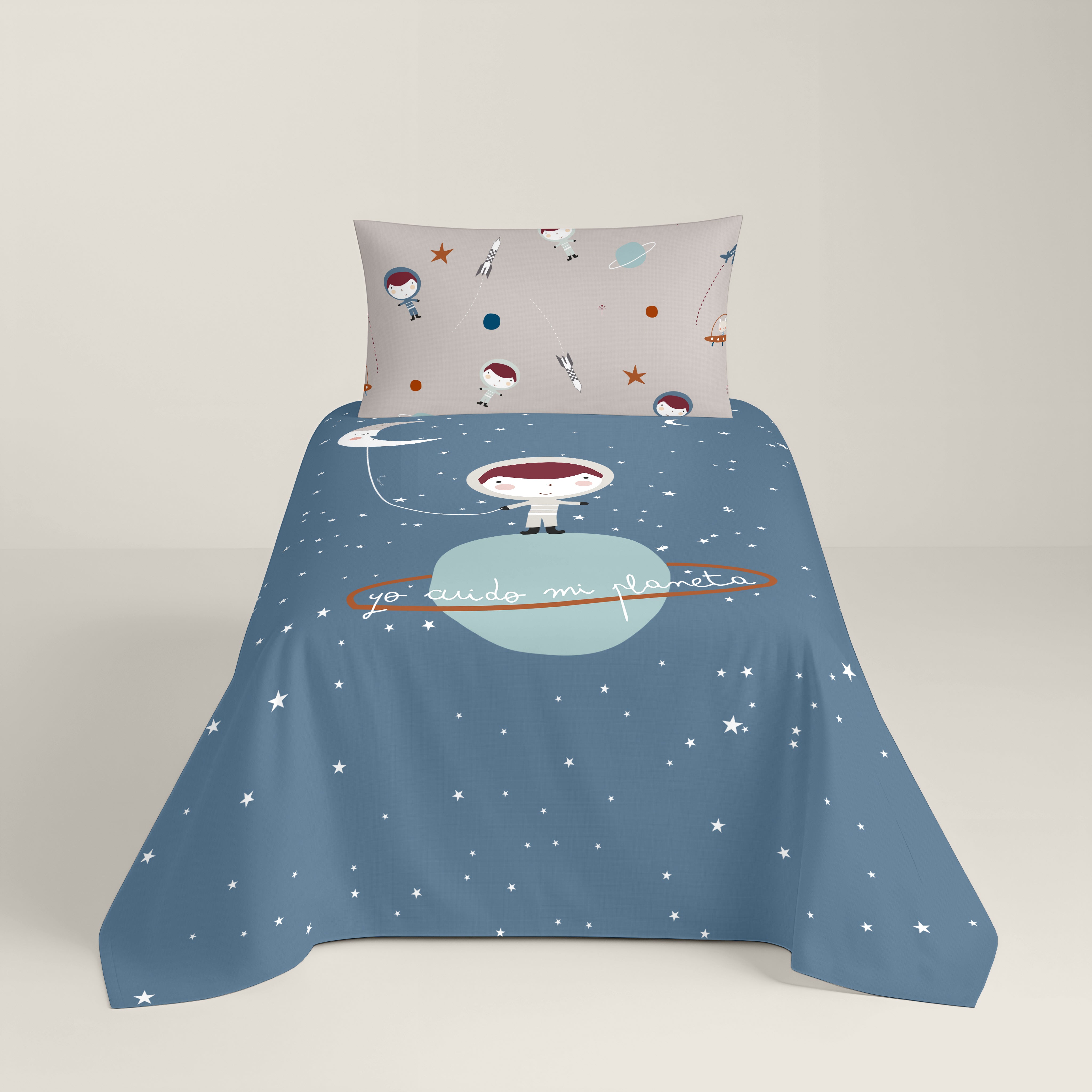 COPRIPIUMINO REVERSIBILE STAMPATO PER BAMBINI PIANETA 100% COTONE