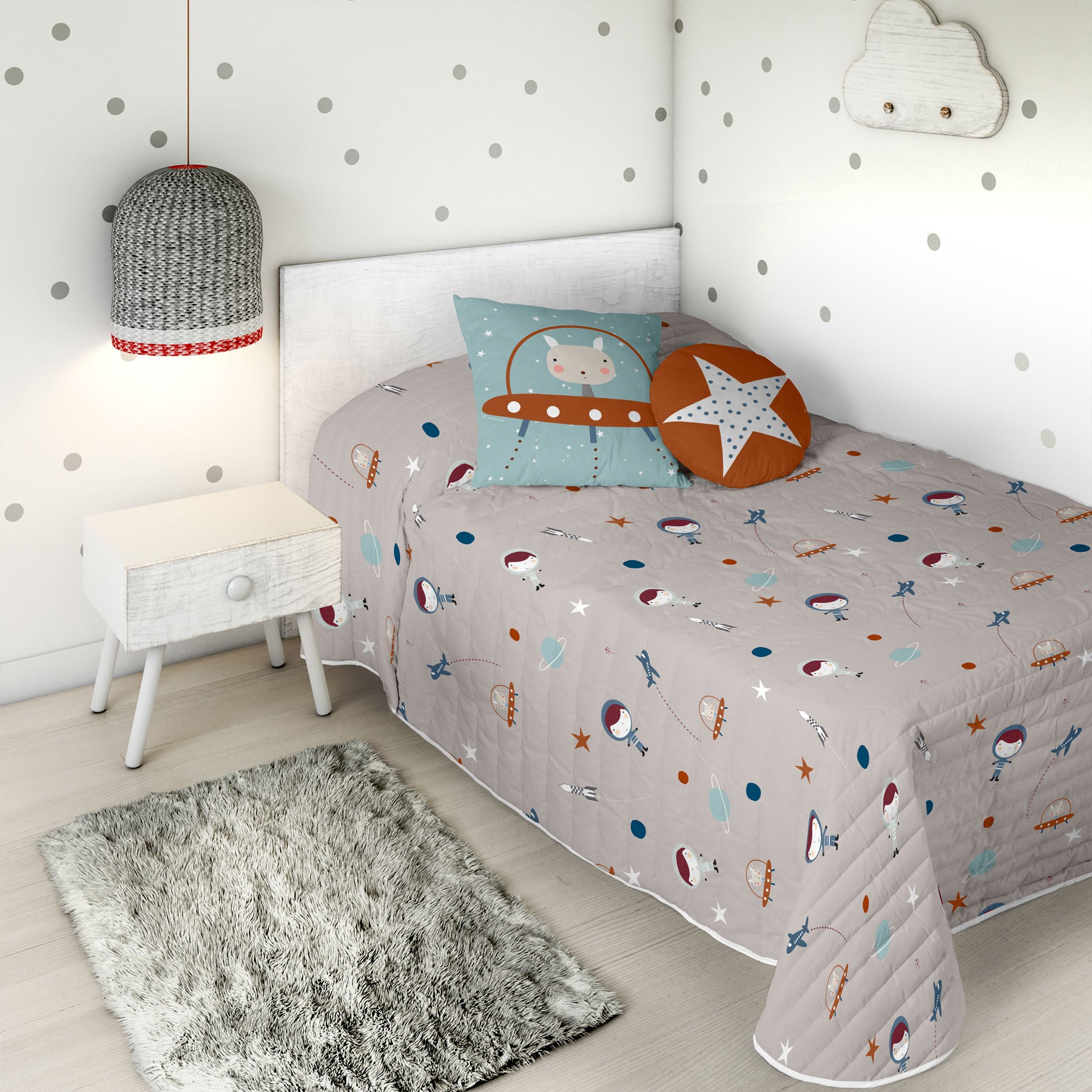 COPRILETTO BOUTIS REVERSIBILE STAMPATO PER BAMBINI PIANETA 100% COTONE