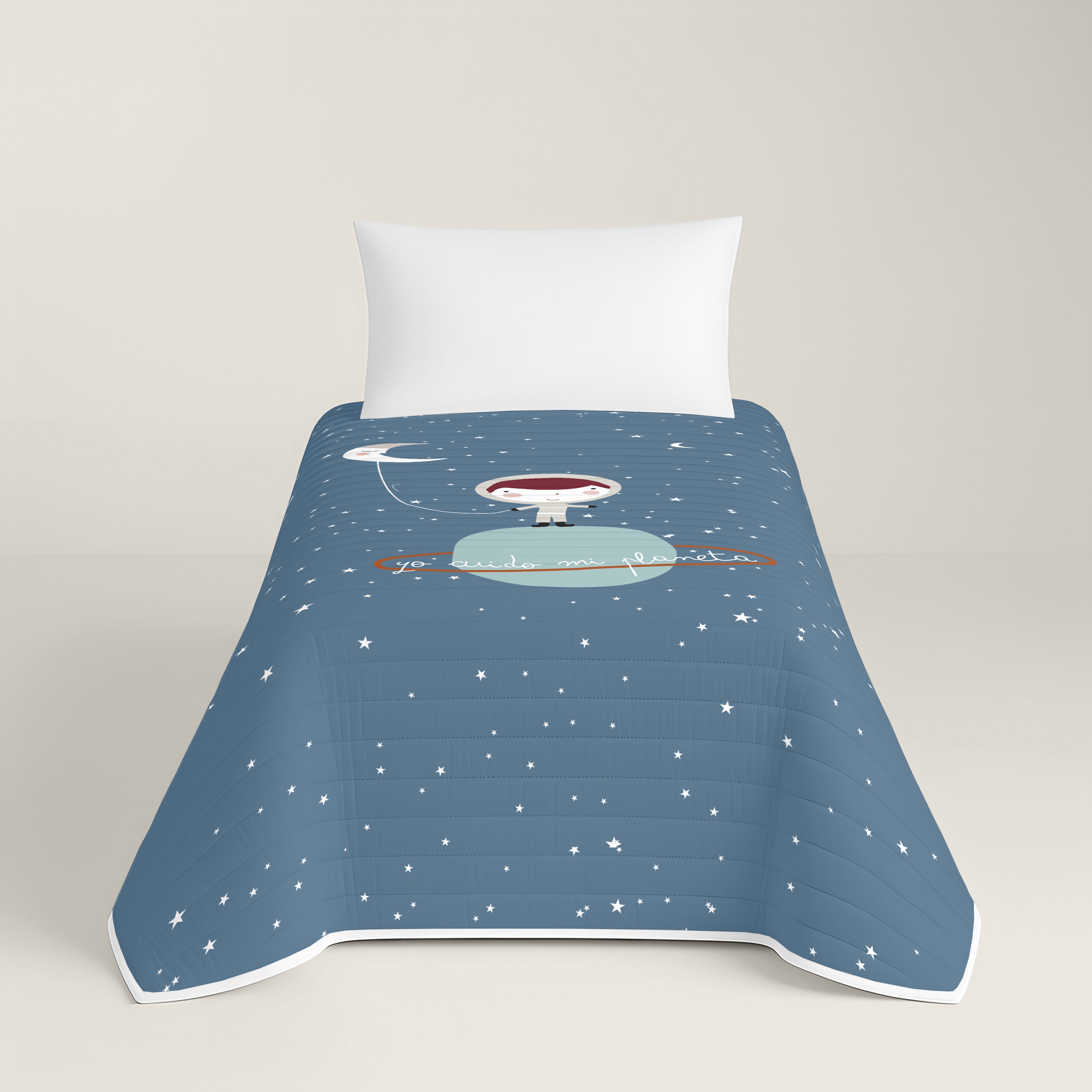 COPRILETTO BOUTIS REVERSIBILE STAMPATO PER BAMBINI PIANETA 100% COTONE