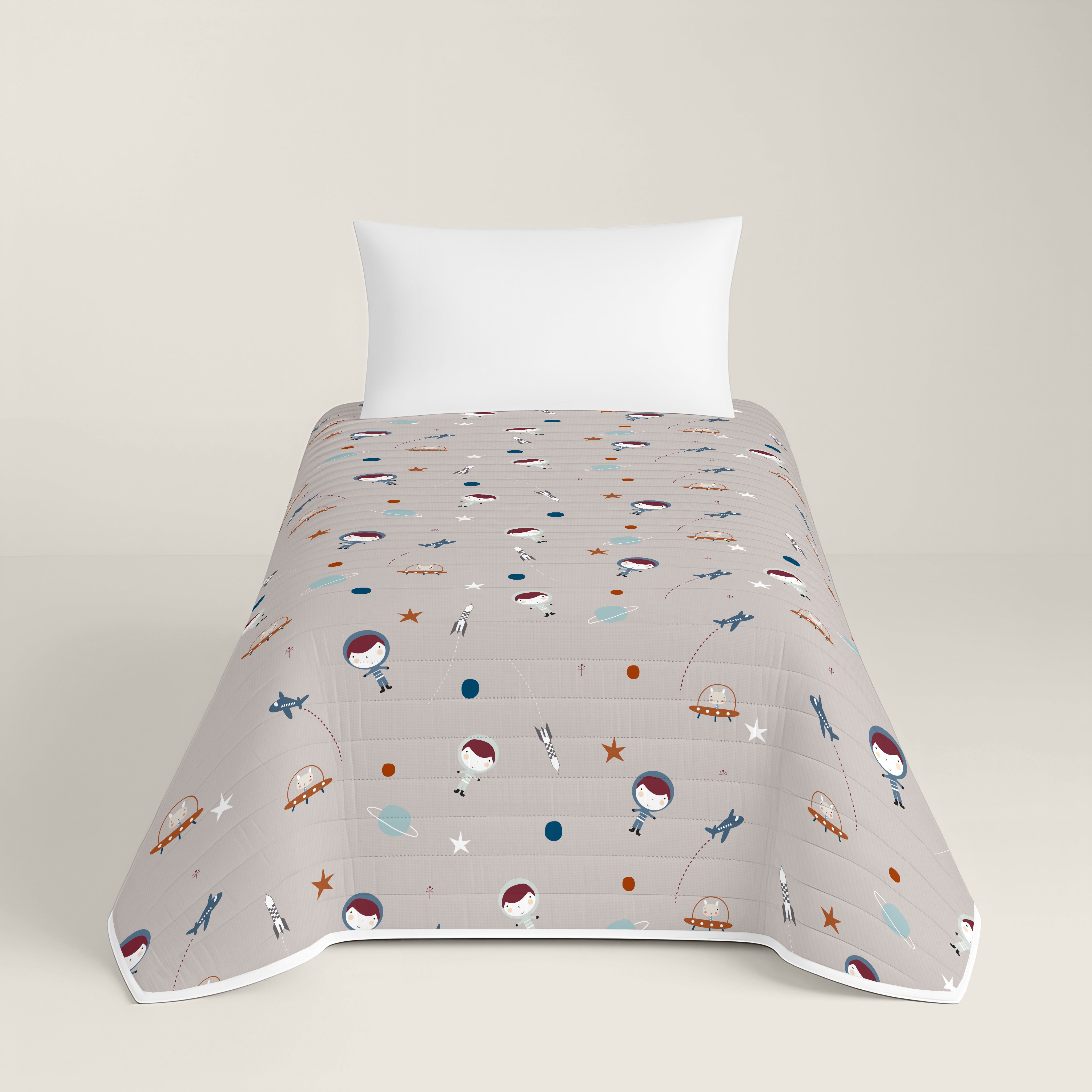 COPRILETTO BOUTIS REVERSIBILE STAMPATO PER BAMBINI PIANETA 100% COTONE