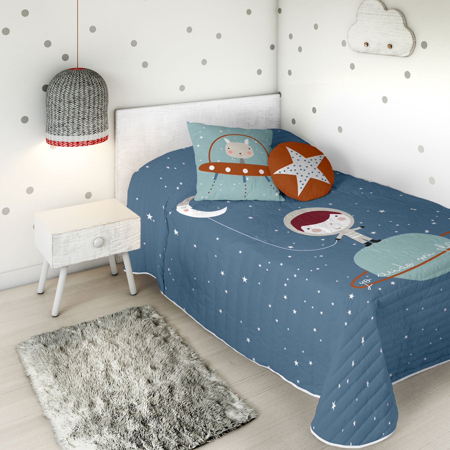 COPRILETTO BOUTIS REVERSIBILE STAMPATO PER BAMBINI PIANETA 100% COTONE