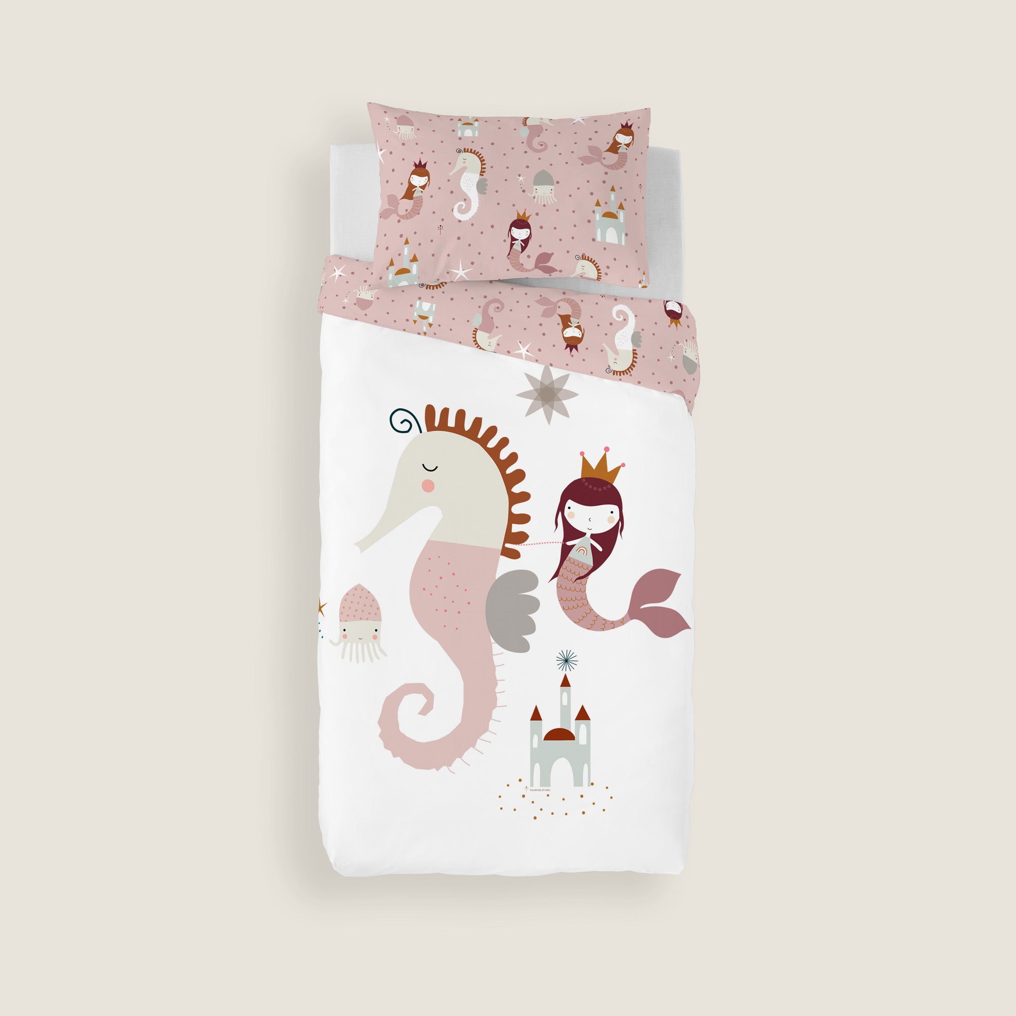 COPRIPIUMINO REVERSIBILE STAMPATO PER BAMBINI SEAHORSE 100% COTONE