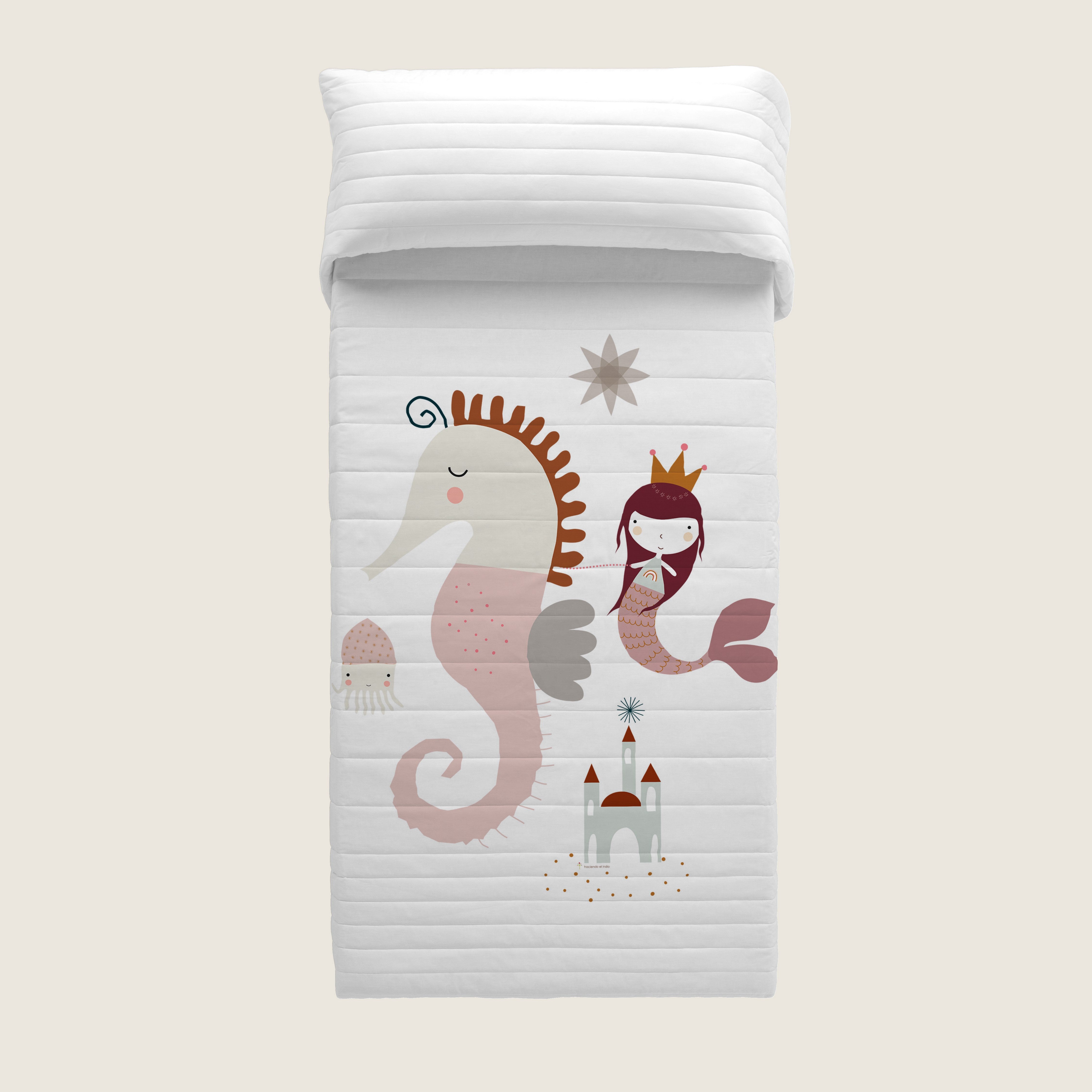 COPRILETTO BOUTIS REVERSIBILE STAMPATO PER BAMBINI SEAHORSE 100% COTONE