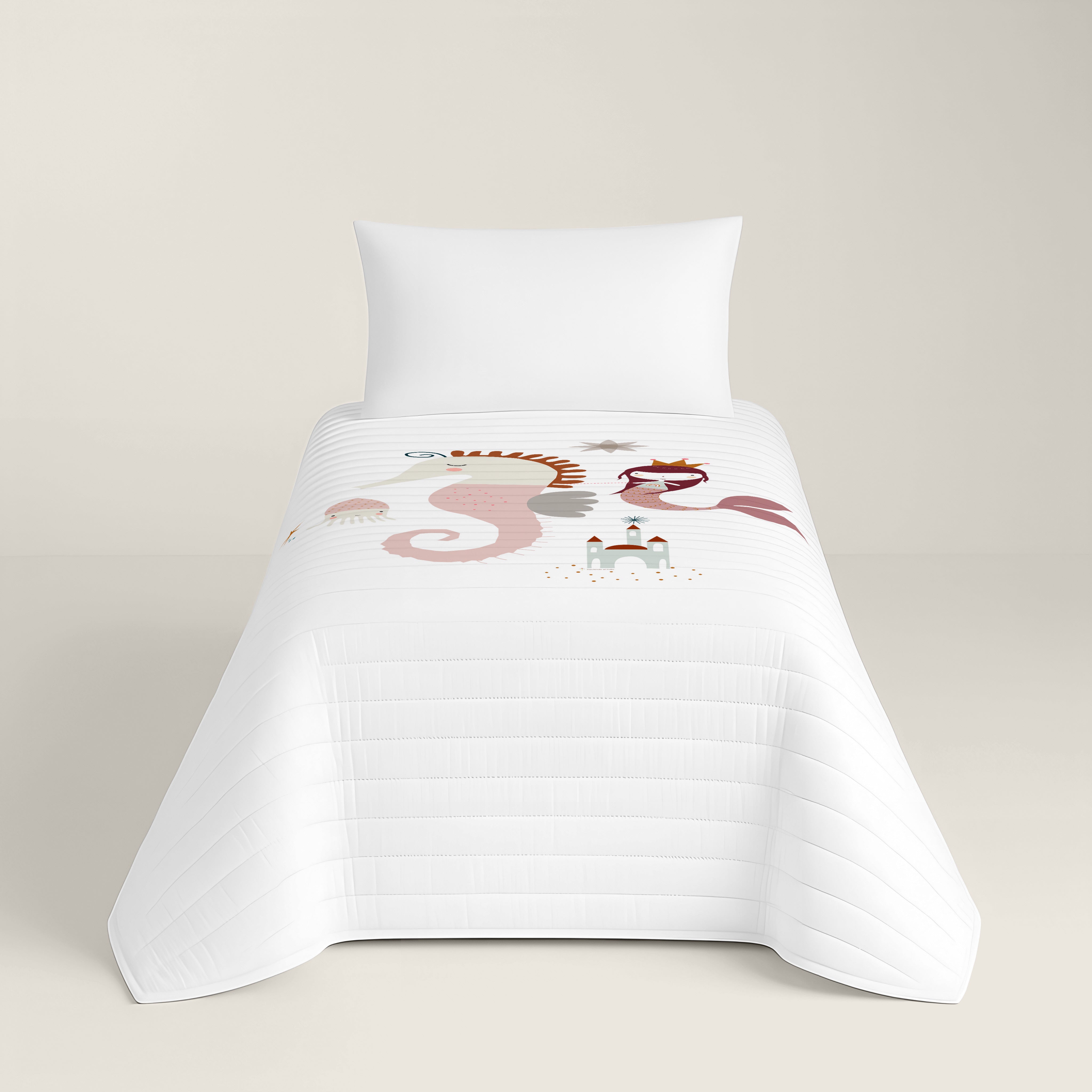 COPRILETTO BOUTIS REVERSIBILE STAMPATO PER BAMBINI SEAHORSE 100% COTONE