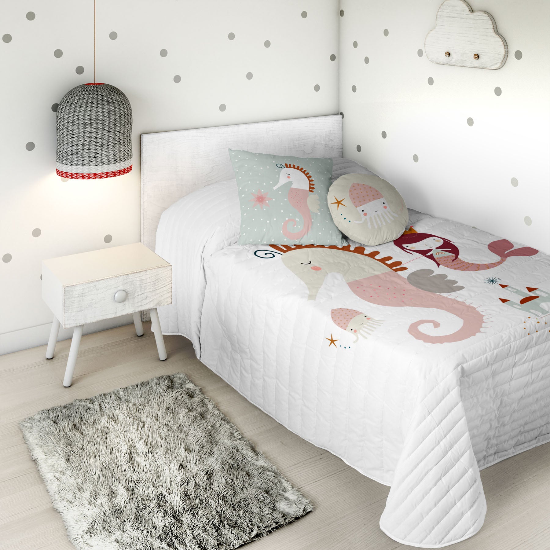 COPRILETTO BOUTIS REVERSIBILE STAMPATO PER BAMBINI SEAHORSE 100% COTONE