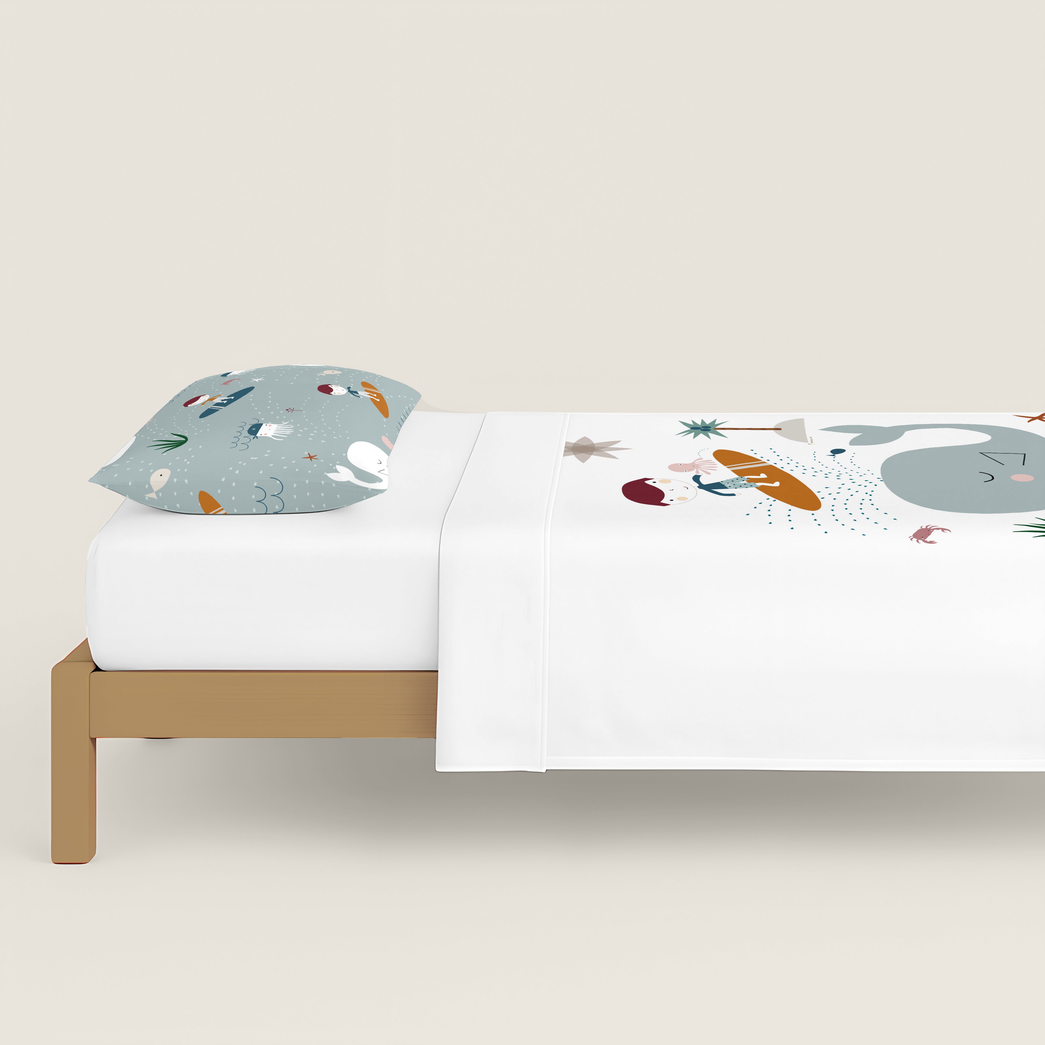 SET LENZUOLA STAMPATE PER BAMBINI SURF IN 100% COTONE