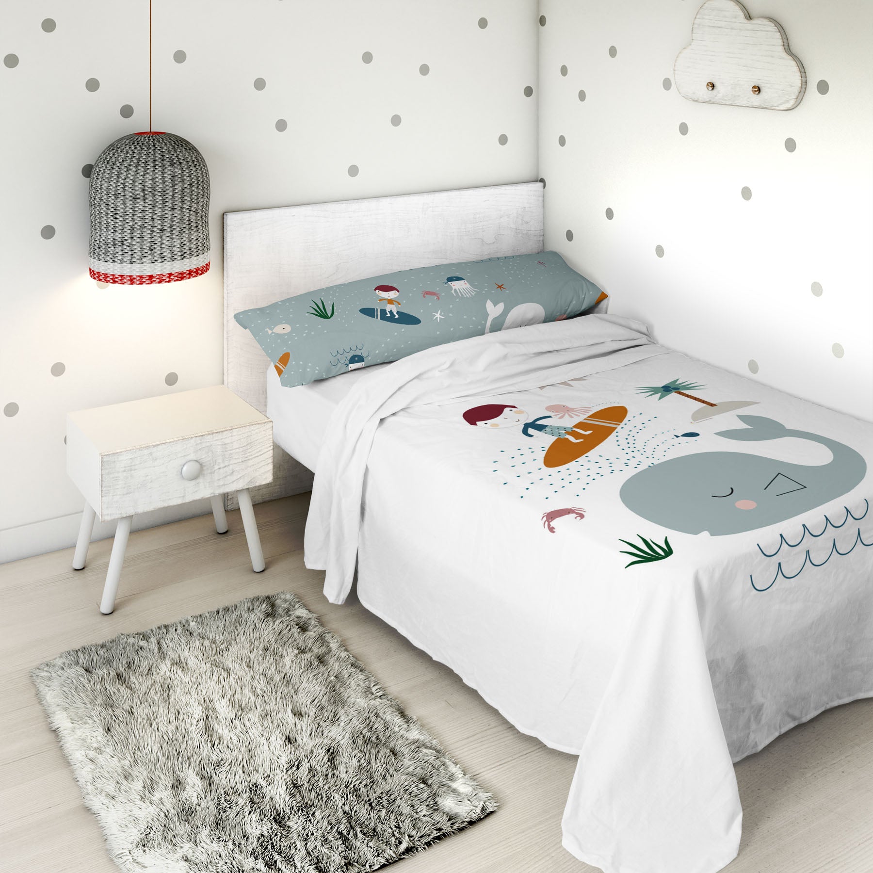 SET LENZUOLA STAMPATE PER BAMBINI SURF IN 100% COTONE