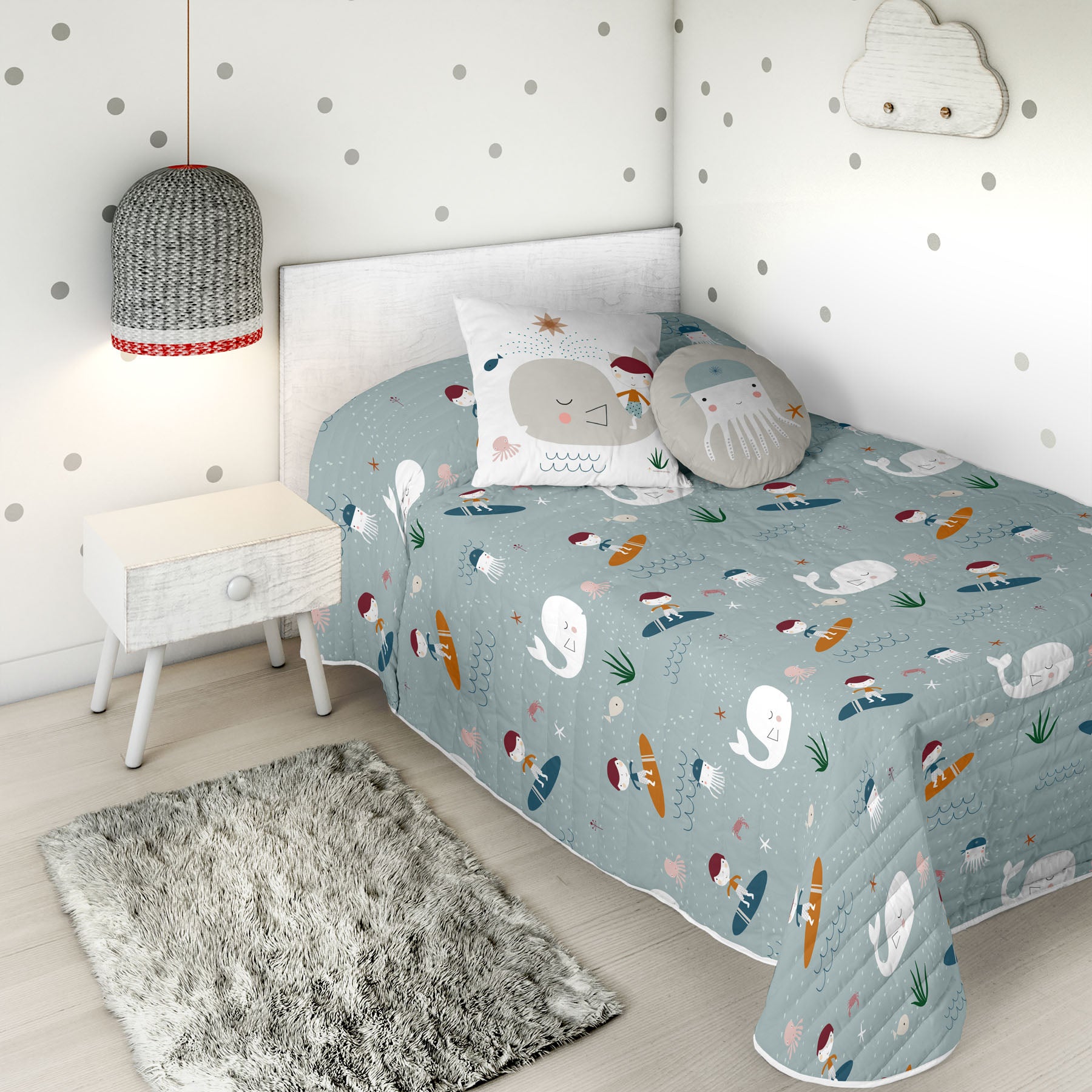 COPRILETTO BOUTIS REVERSIBILE STAMPATO PER BAMBINI SURF 100% COTONE