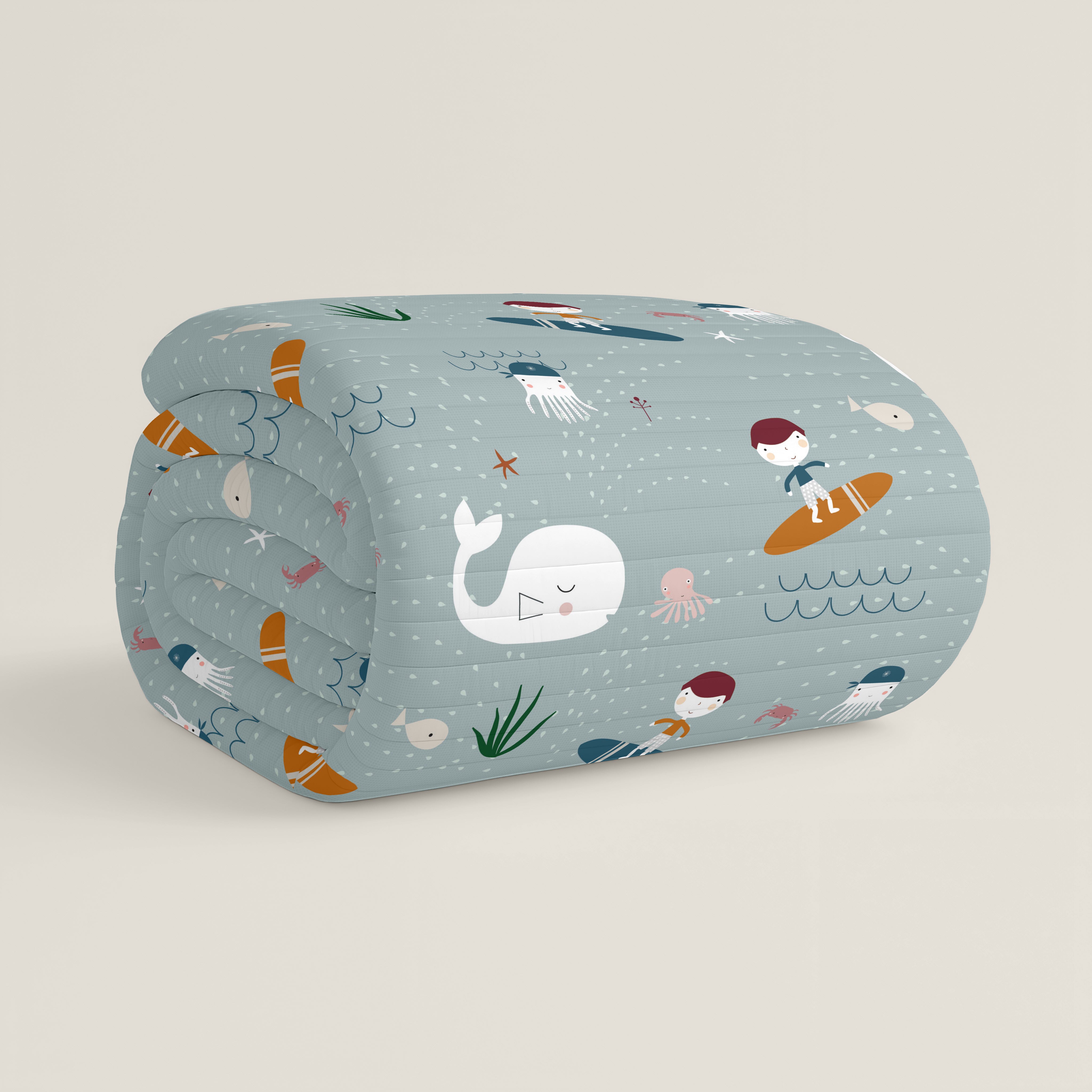 COPRILETTO BOUTIS REVERSIBILE STAMPATO PER BAMBINI SURF 100% COTONE