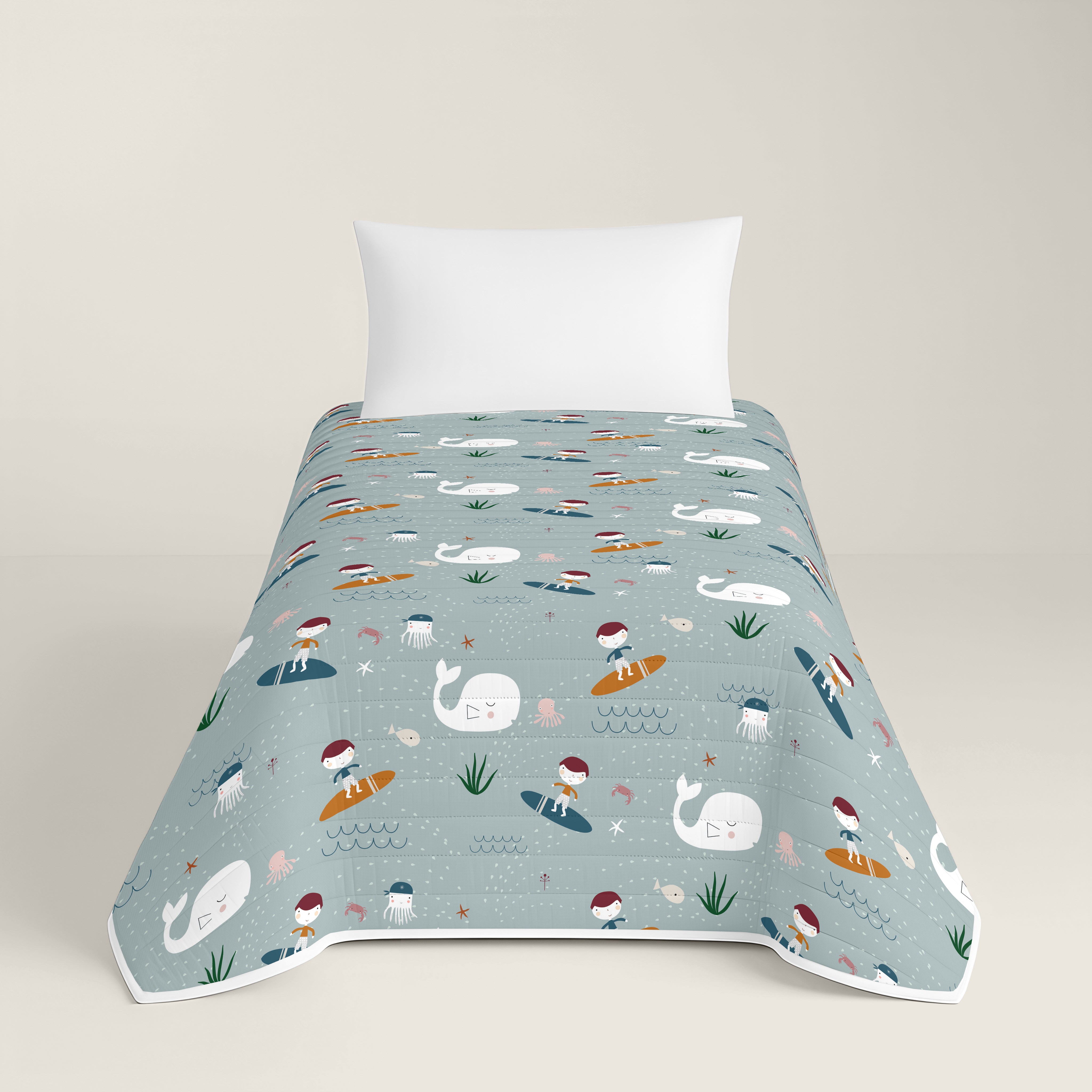 COPRILETTO BOUTIS REVERSIBILE STAMPATO PER BAMBINI SURF 100% COTONE