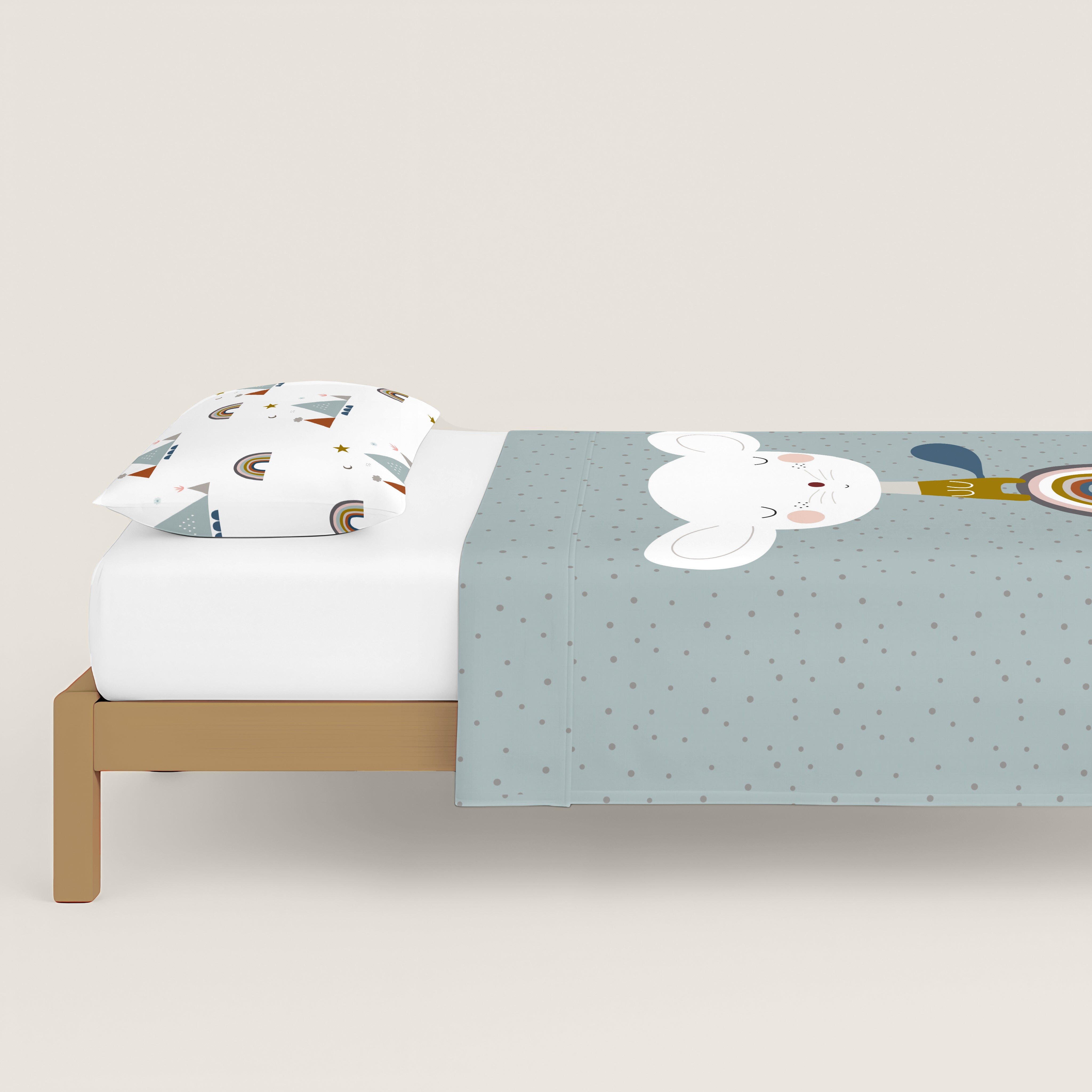 JUEGO SÁBANAS ESTAMPADAS INFANTIL SUSANITA AZUL A 100% ALGODÓN