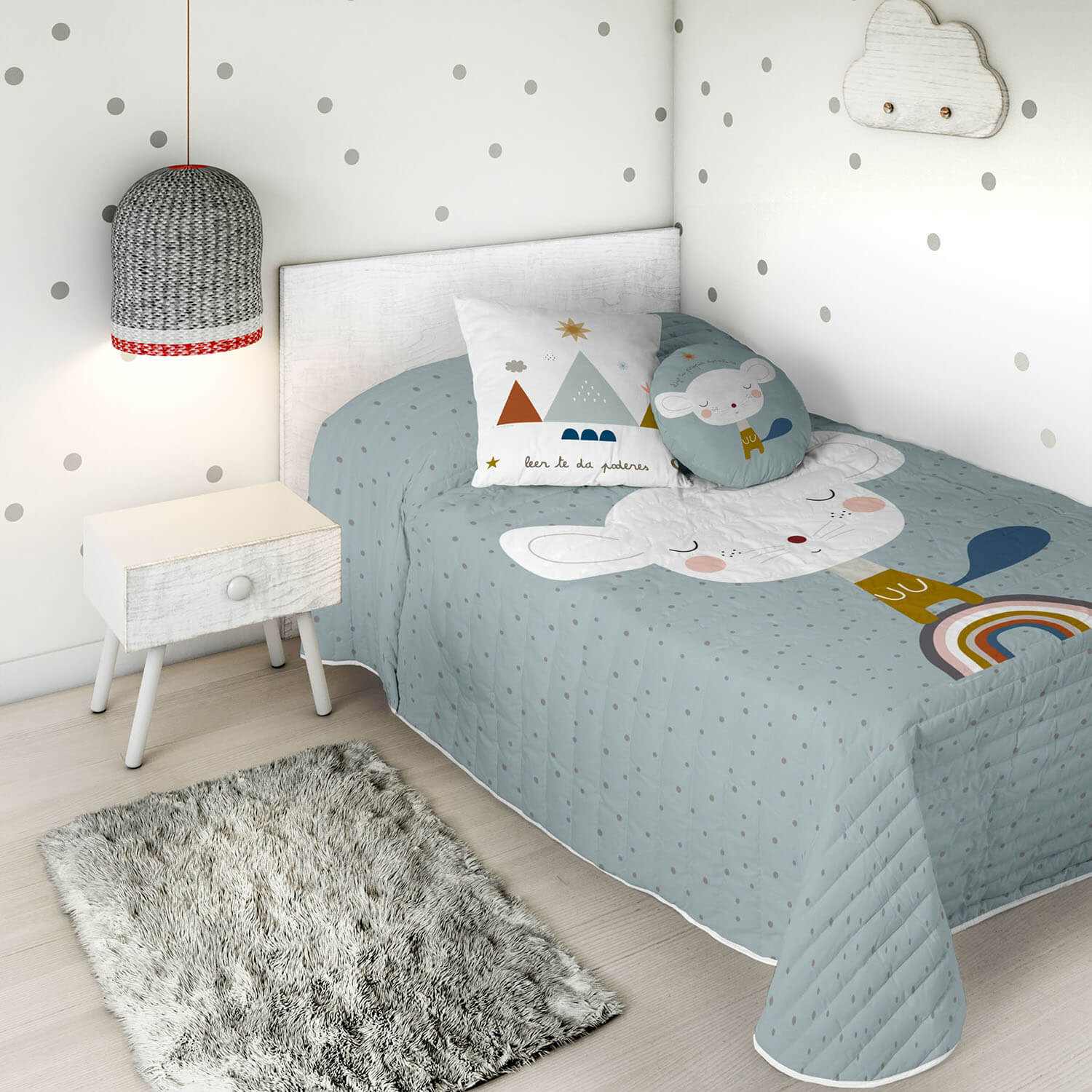 COPRILETTO BOUTIS REVERSIBILE STAMPATO PER BAMBINI SUSANITA BLU 100% COTONE