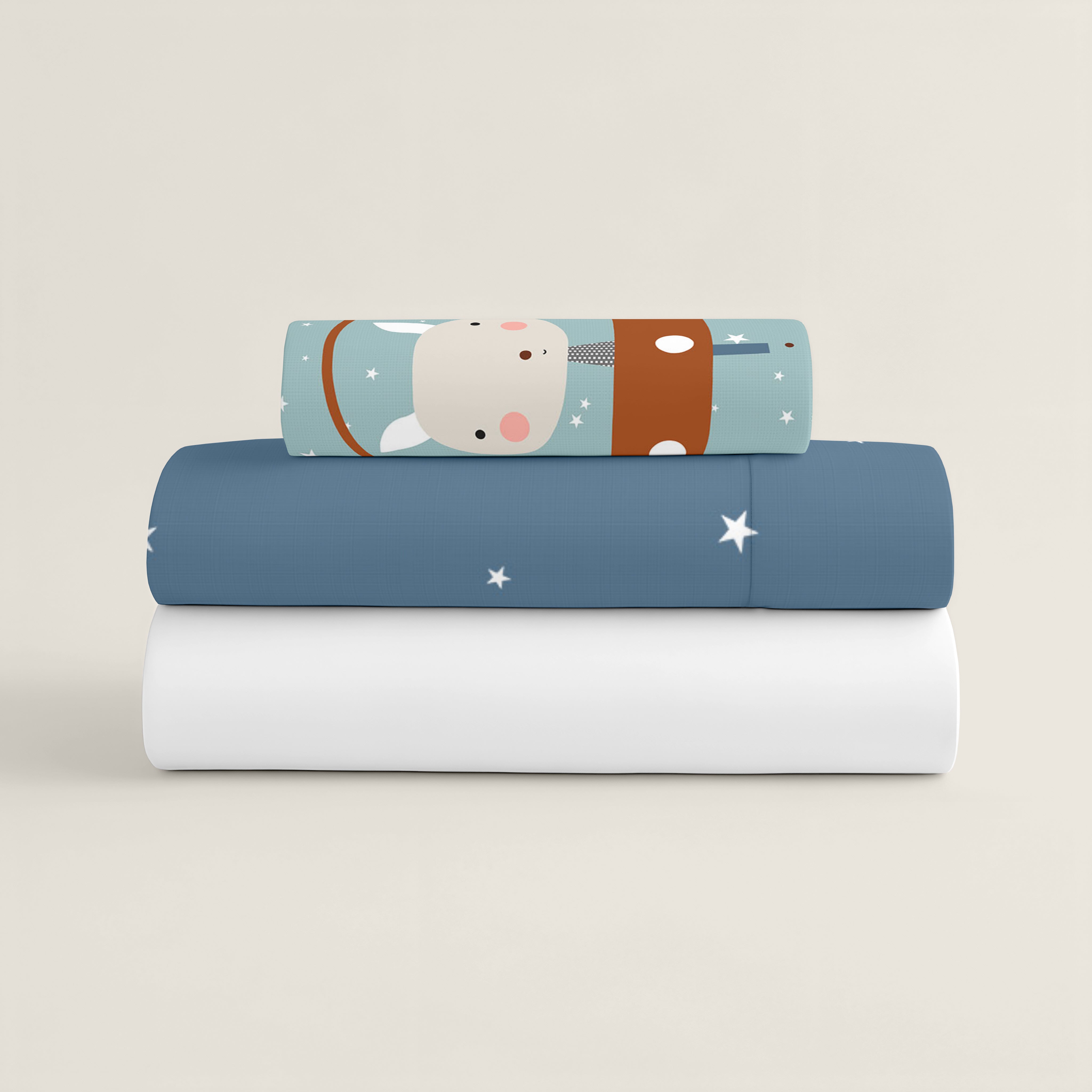 JUEGO DE SÁBANAS CUNA BEBÉ PLANETA A 100% ALGODÓN