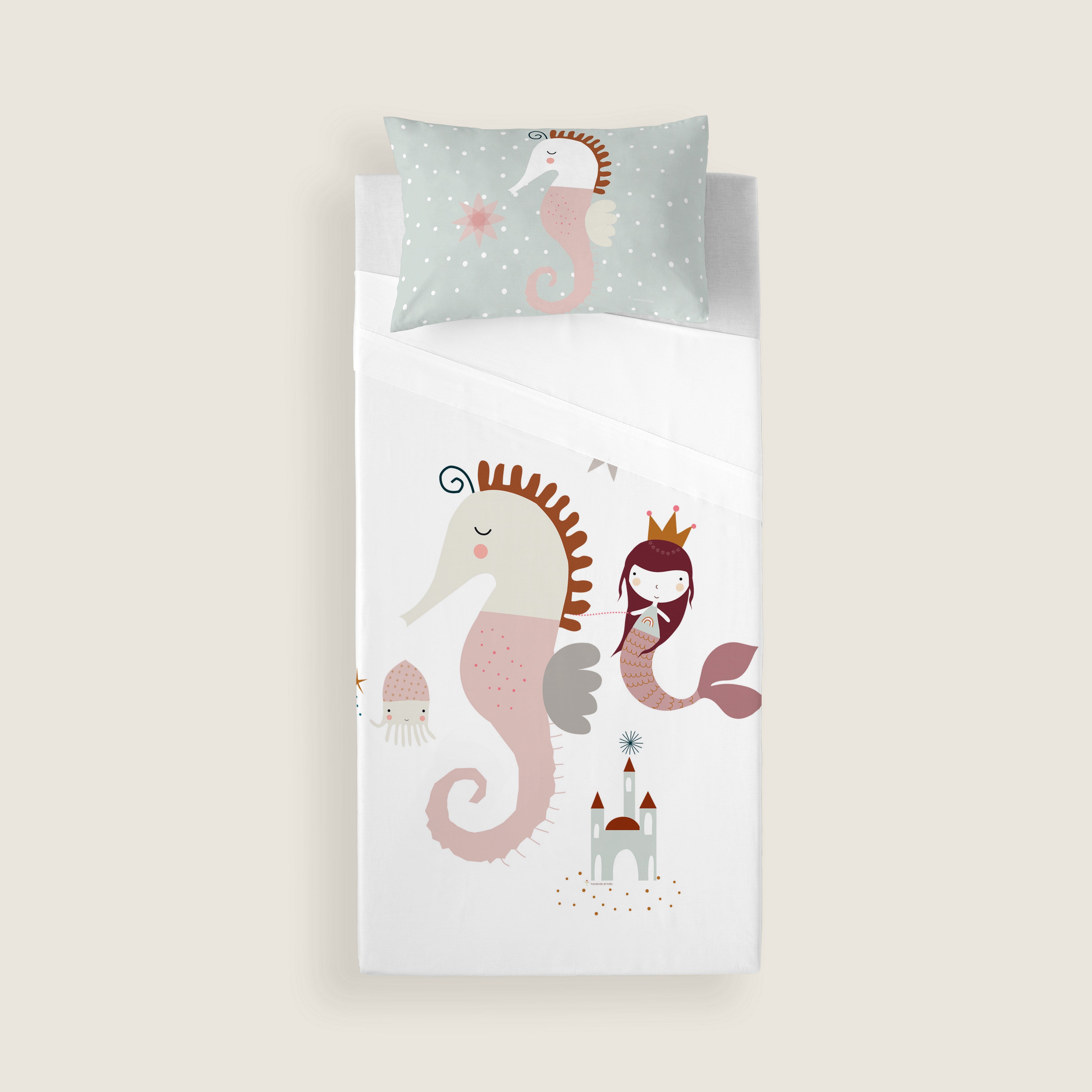 JUEGO DE SÁBANAS CUNA BEBÉ SEAHORSE A 100% ALGODÓN