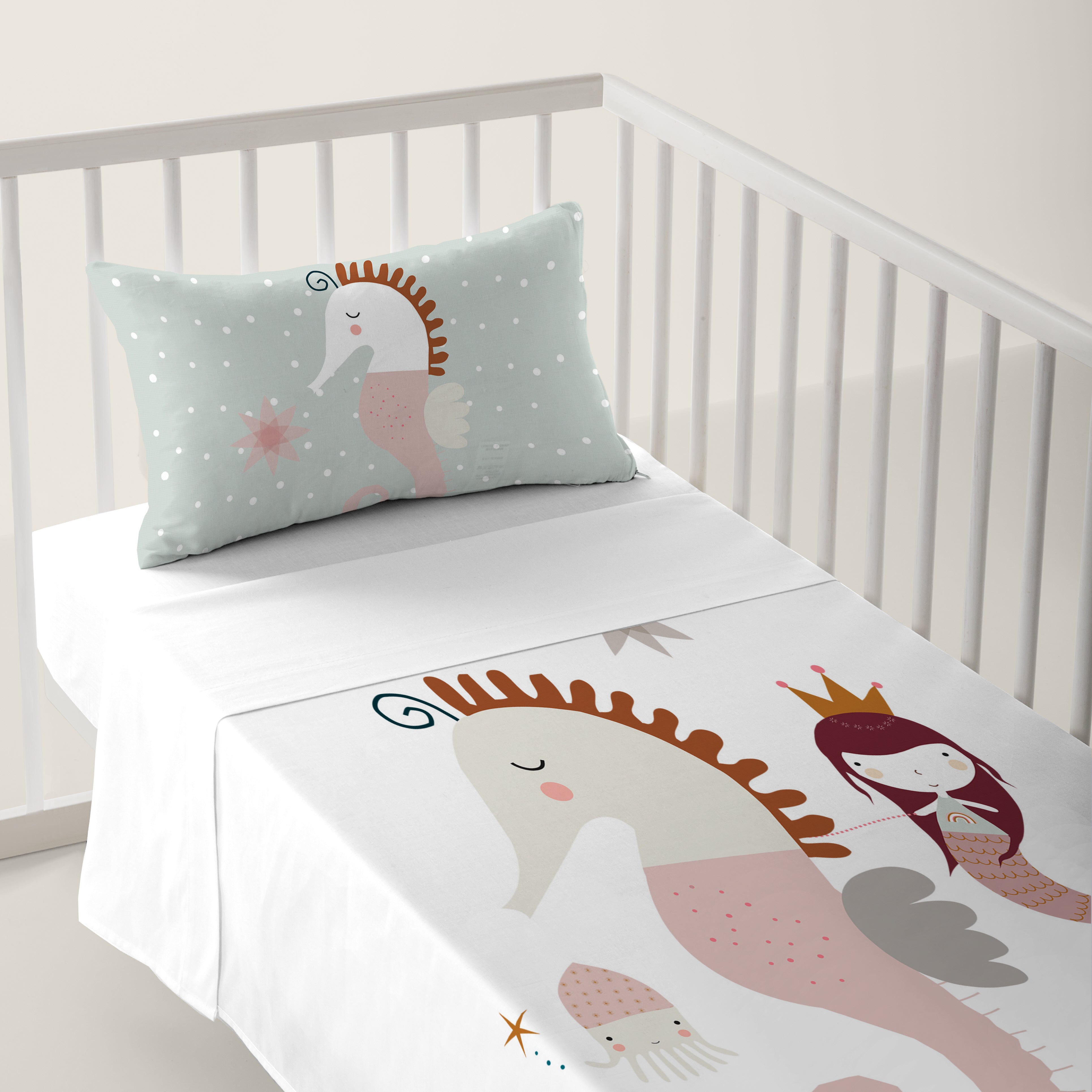 JUEGO DE SÁBANAS CUNA BEBÉ SEAHORSE A 100% ALGODÓN
