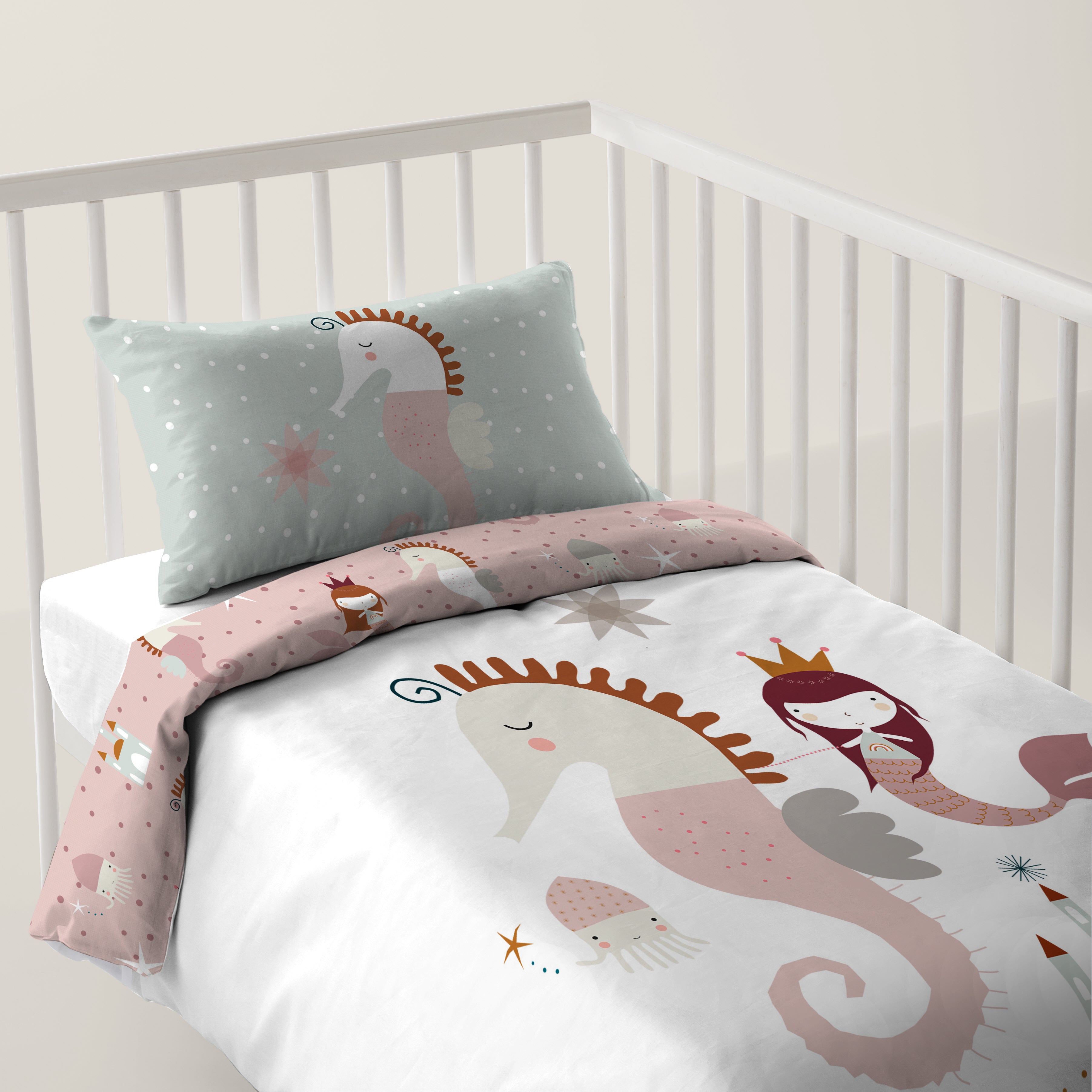 FUNDA NÓRDICA REVERESIBLE CUNA BEBÉ SEAHORSE 100% ALGODÓN