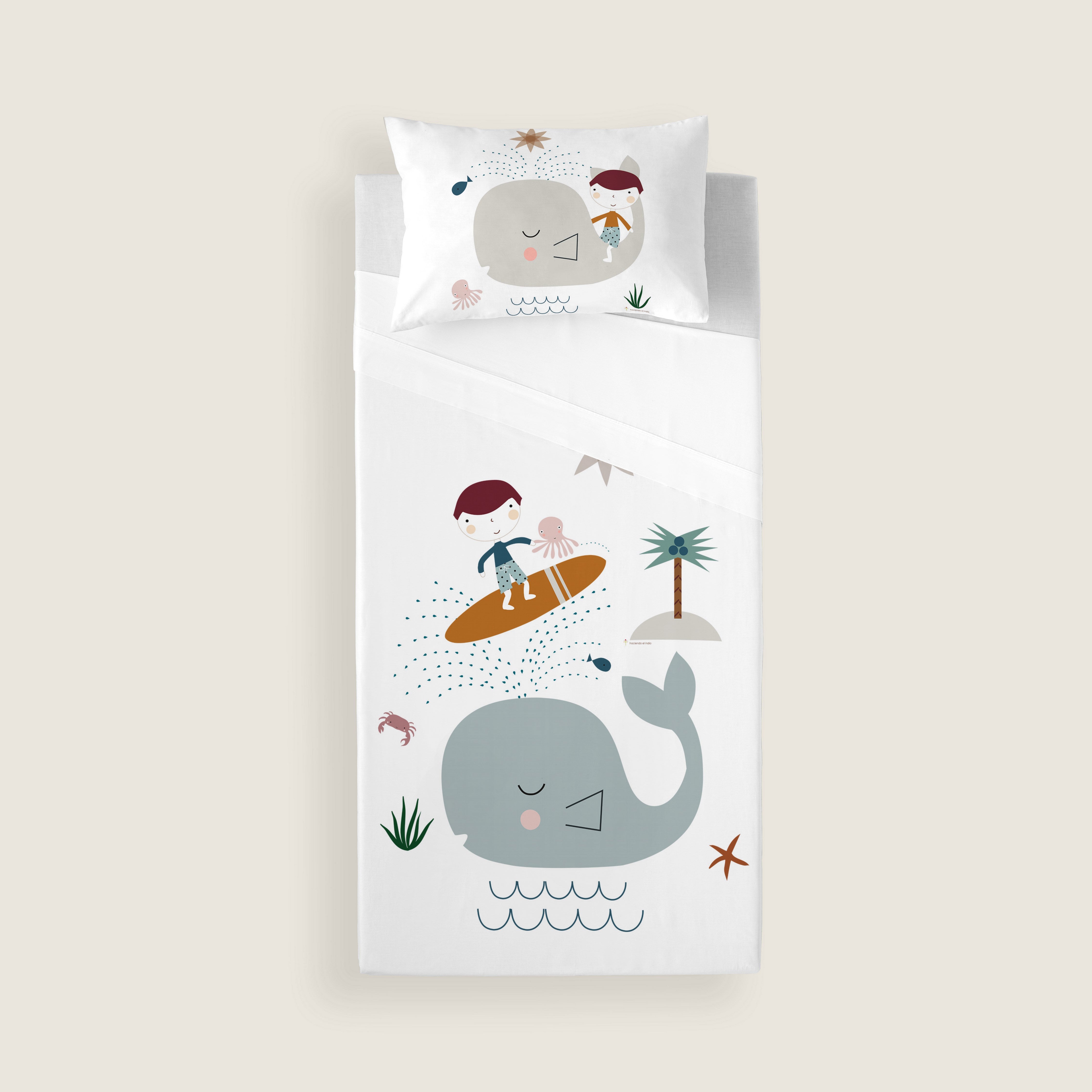 JUEGO DE SÁBANAS CUNA BEBÉ SURF A 100% ALGODÓN