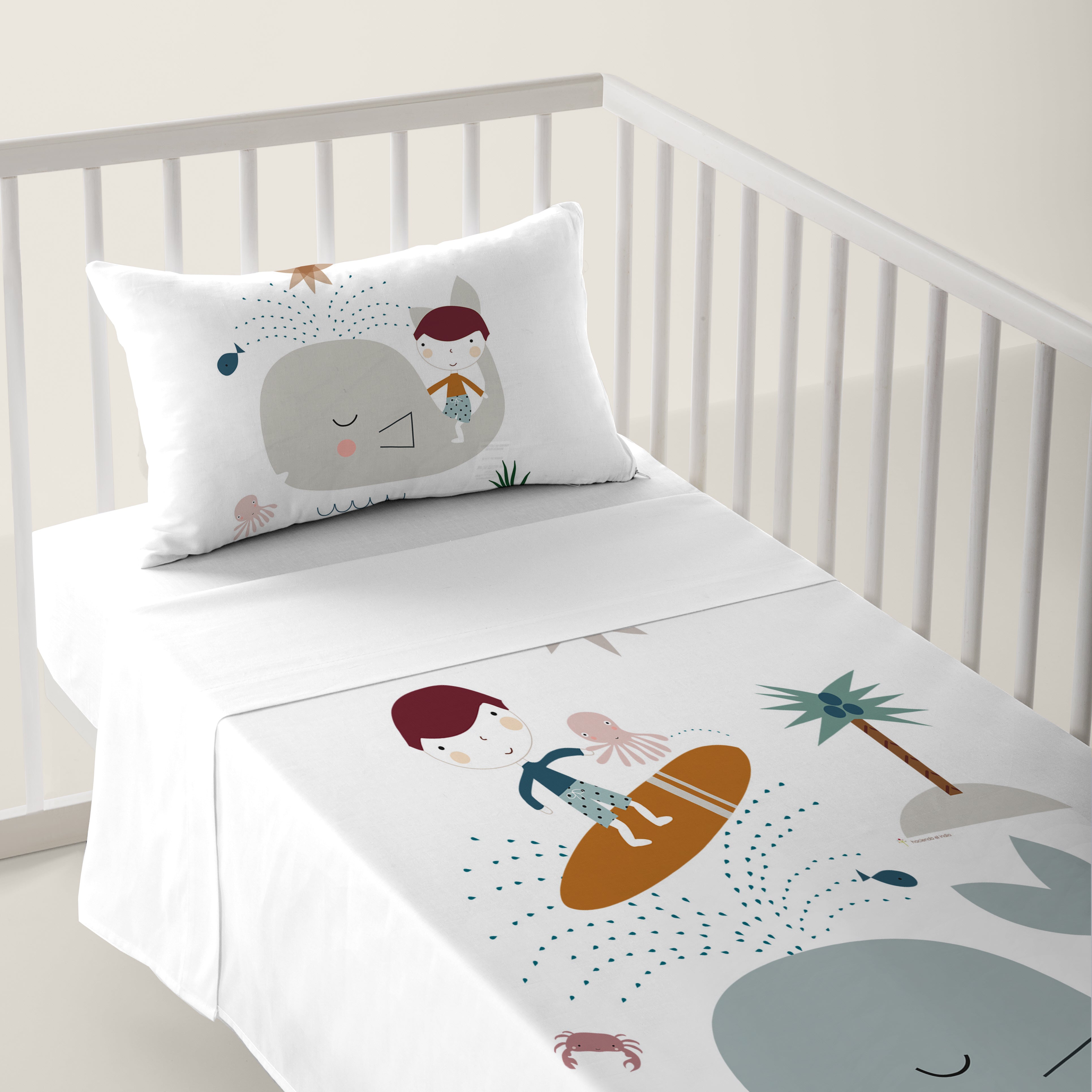 JUEGO DE SÁBANAS CUNA BEBÉ SURF A 100% ALGODÓN