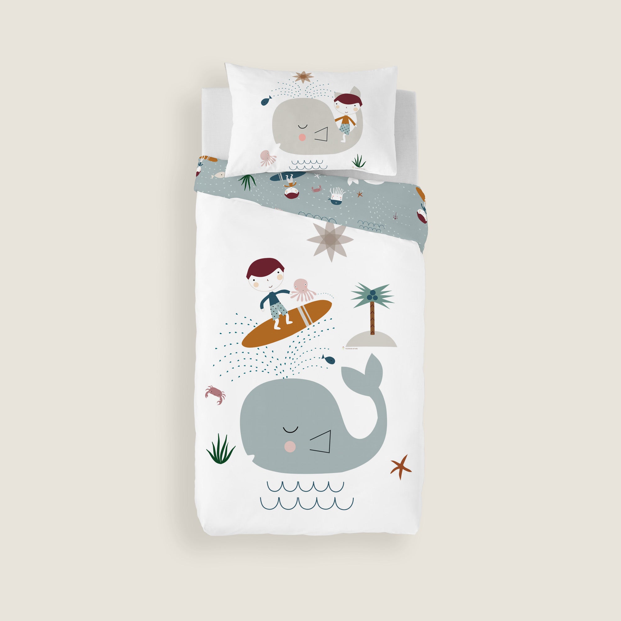 FUNDA NÓRDICA REVERSIBLE CUNA BEBÉ SURF 100% ALGODÓN