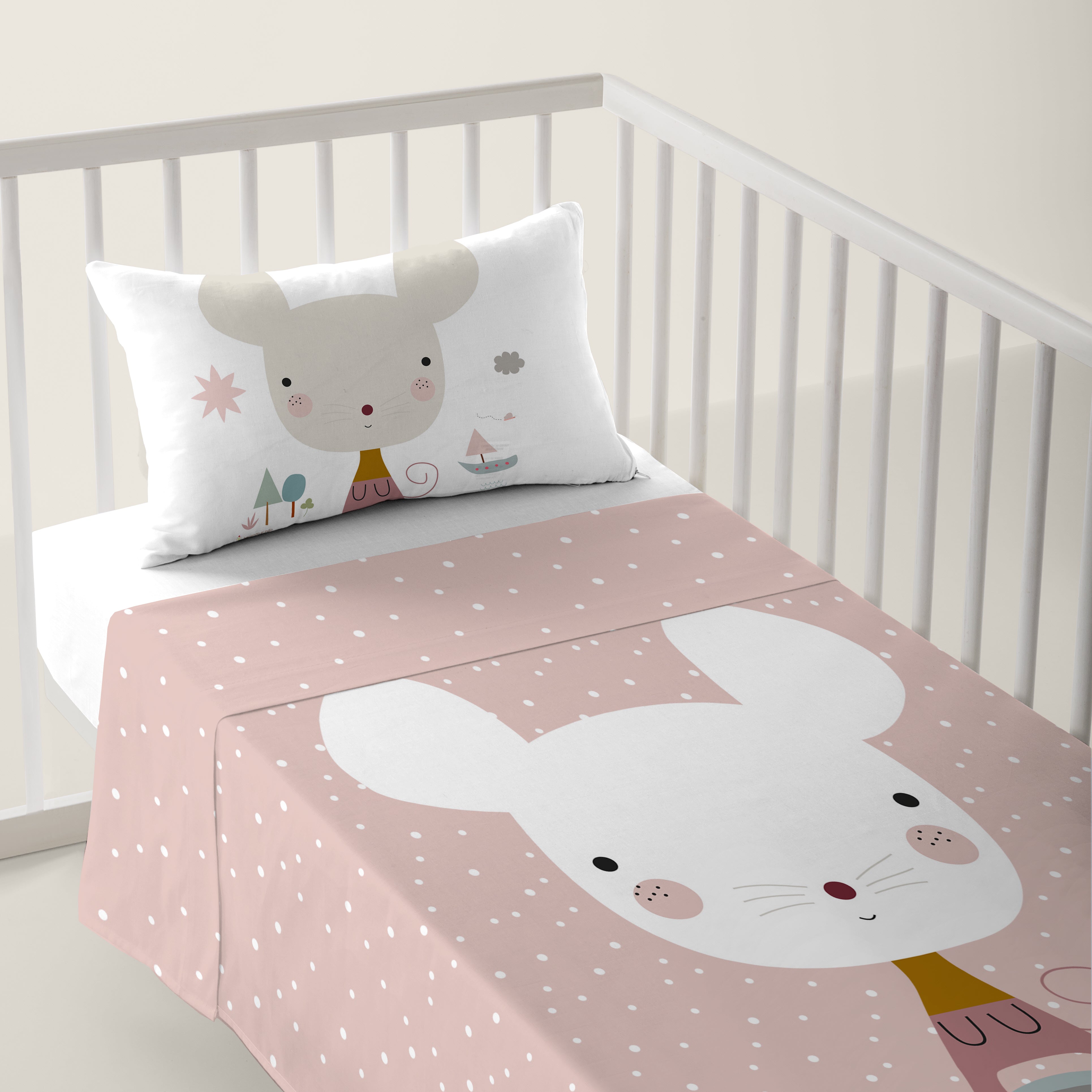 JUEGO DE SÁBANAS CUNA BEBÉ SUSANITA ROSA A 100% ALGODÓN