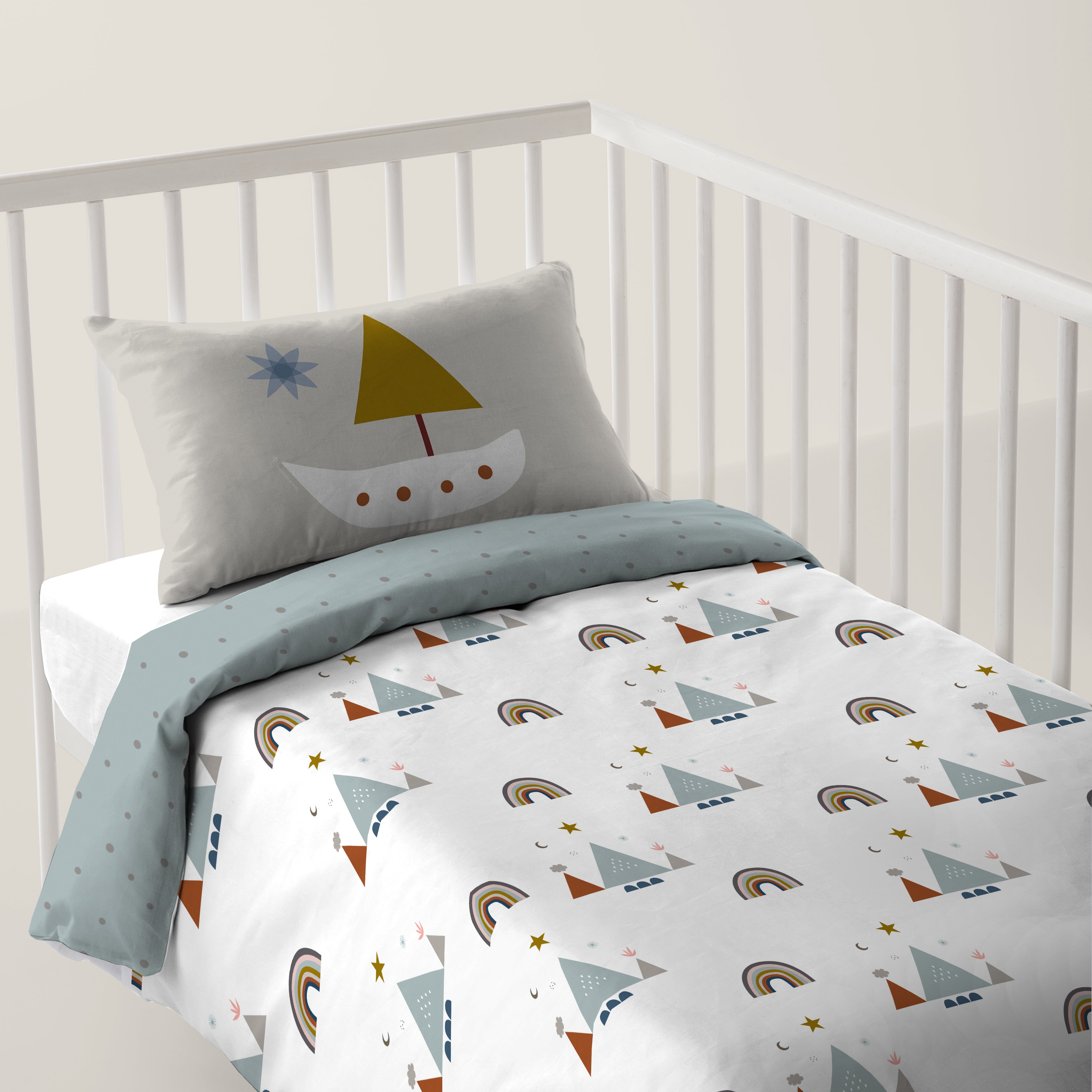 FUNDA NÓRDICA REVERSIBLE CUNA BEBÉ SUSANITA AZUL 100% ALGODÓN