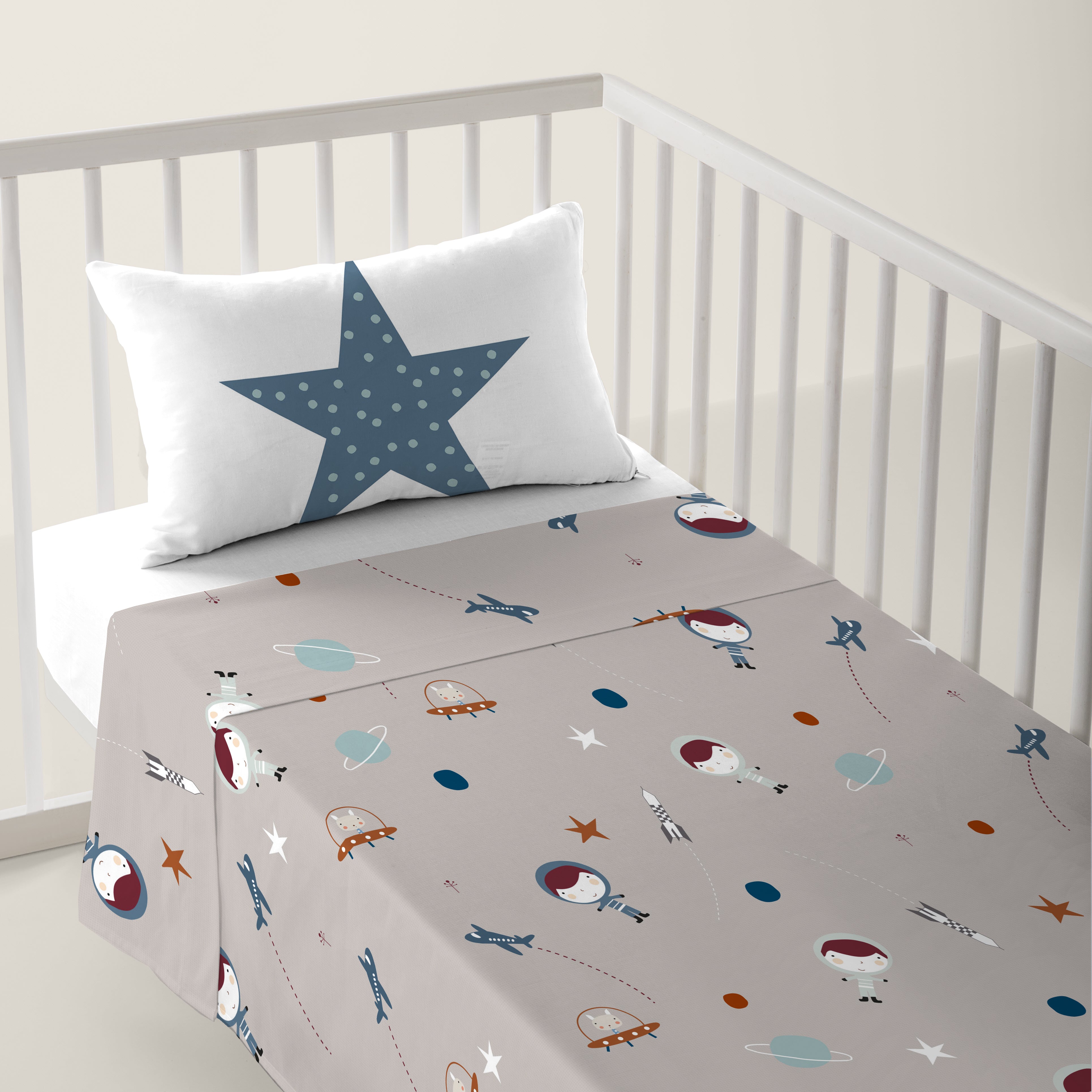 JUEGO DE SÁBANAS CUNA BEBÉ PLANETA B 100% ALGODÓN