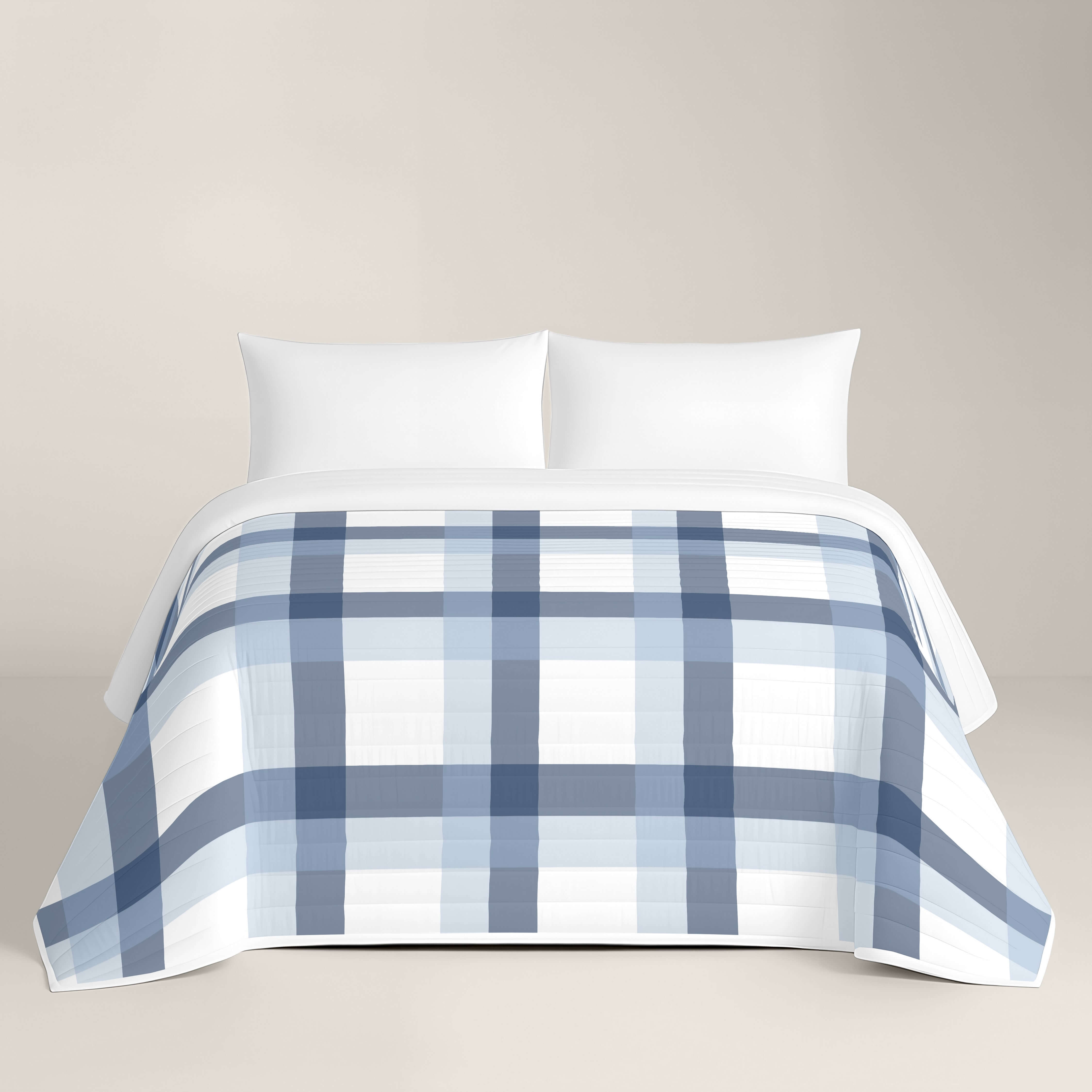 COLCHA BOUTI ESTAMPADA ESCOCES AZUL-BLANCO 100% ALGODÓN