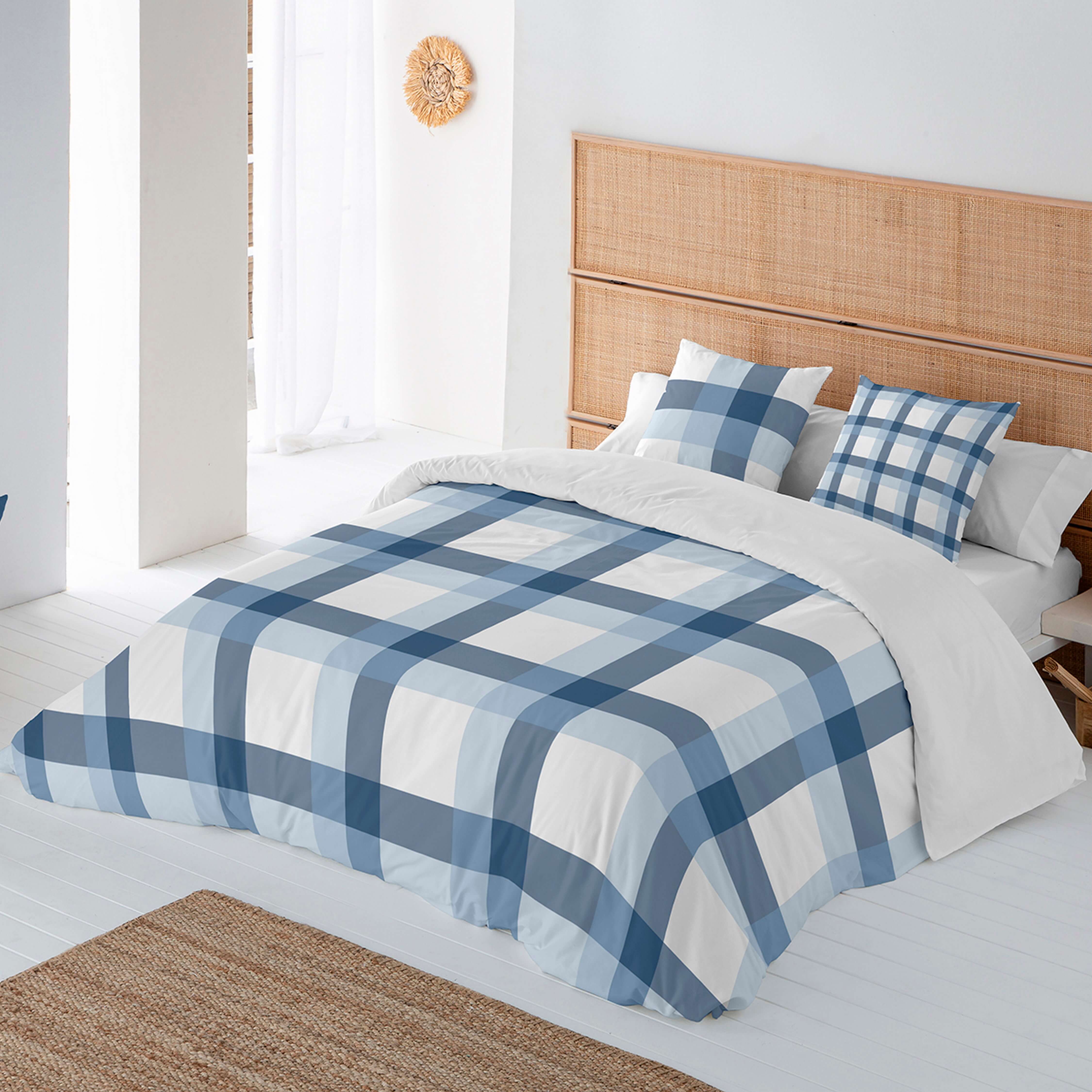 FUNDA NÓRDICA ESTAMPADA ESCOCES AZUL-BLANCO 100% ALGODÓN