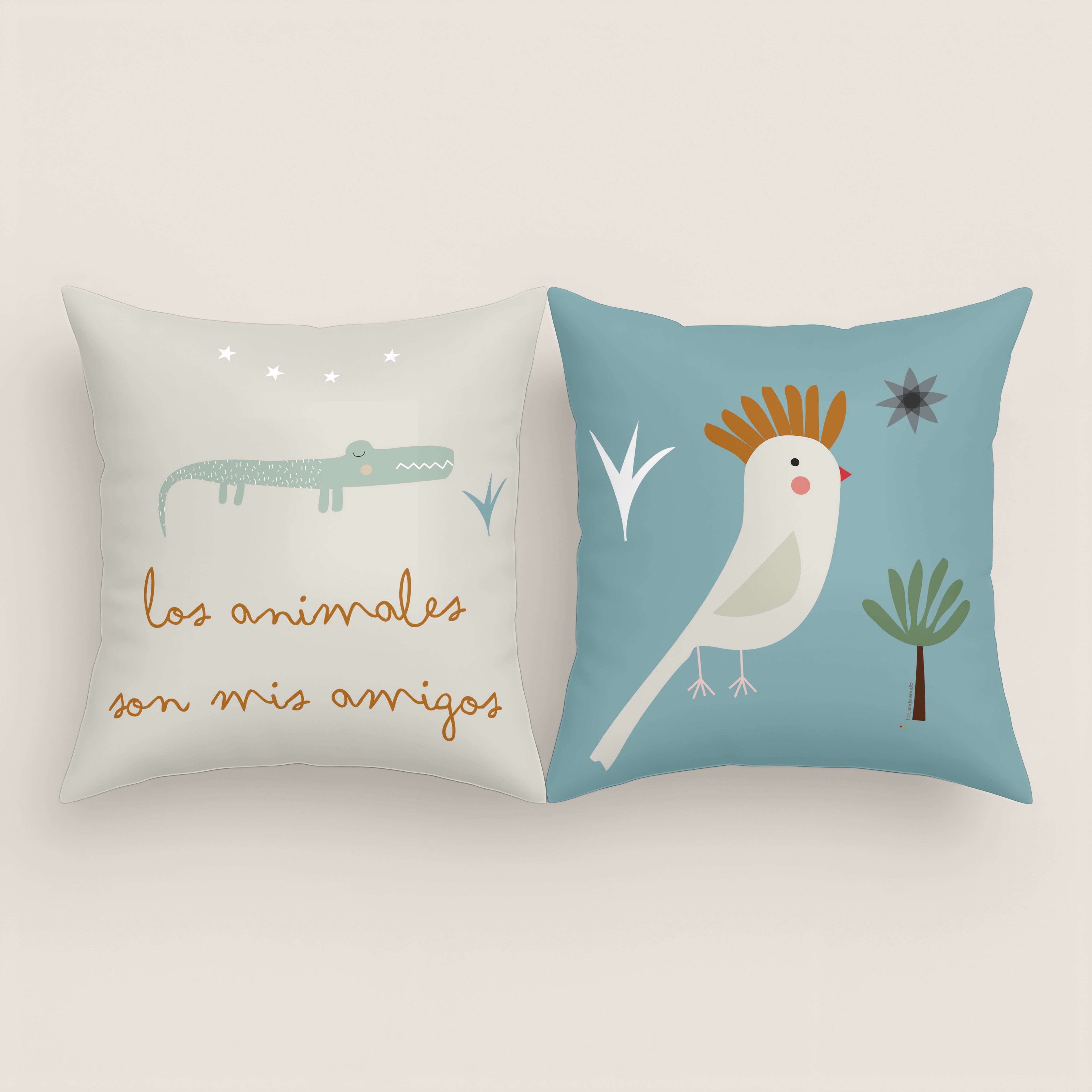 FUNDA DE COJÍN INFANTIL ESTAMPADO JUNGLA NIÑO 100% ALGODÓN