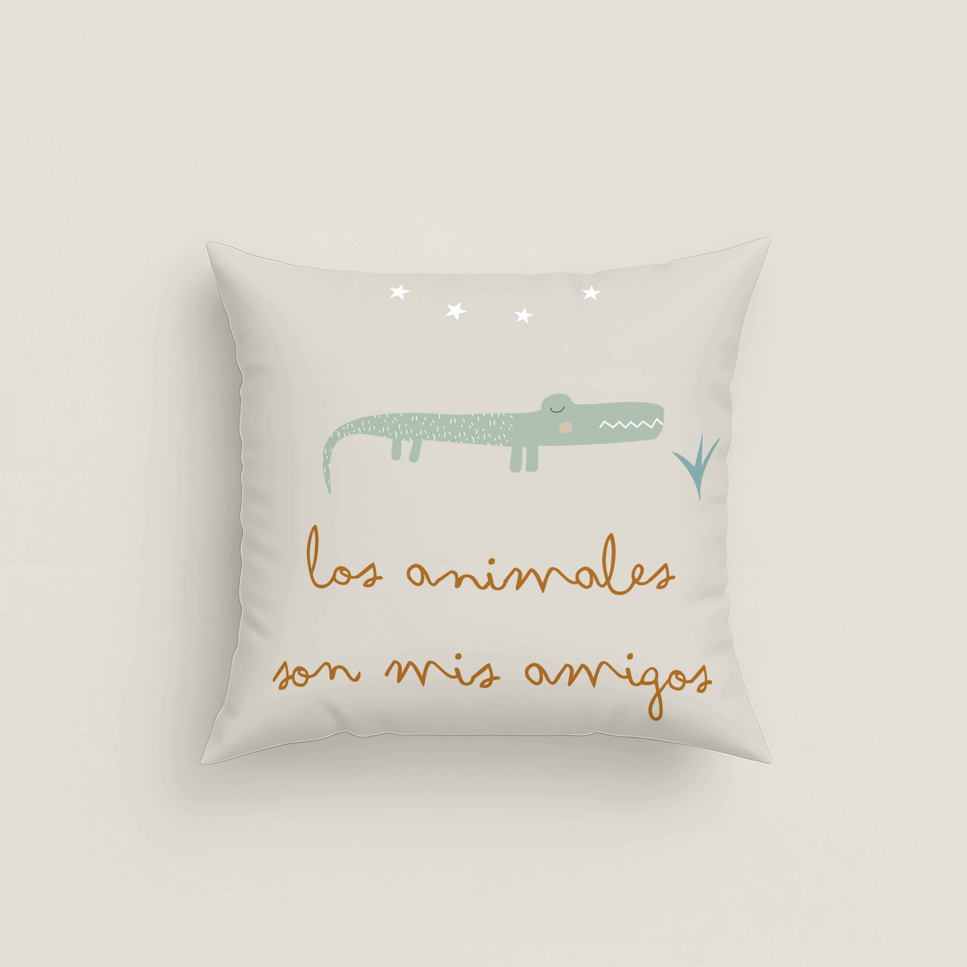 FUNDA DE COJÍN INFANTIL ESTAMPADO JUNGLA NIÑO 100% ALGODÓN