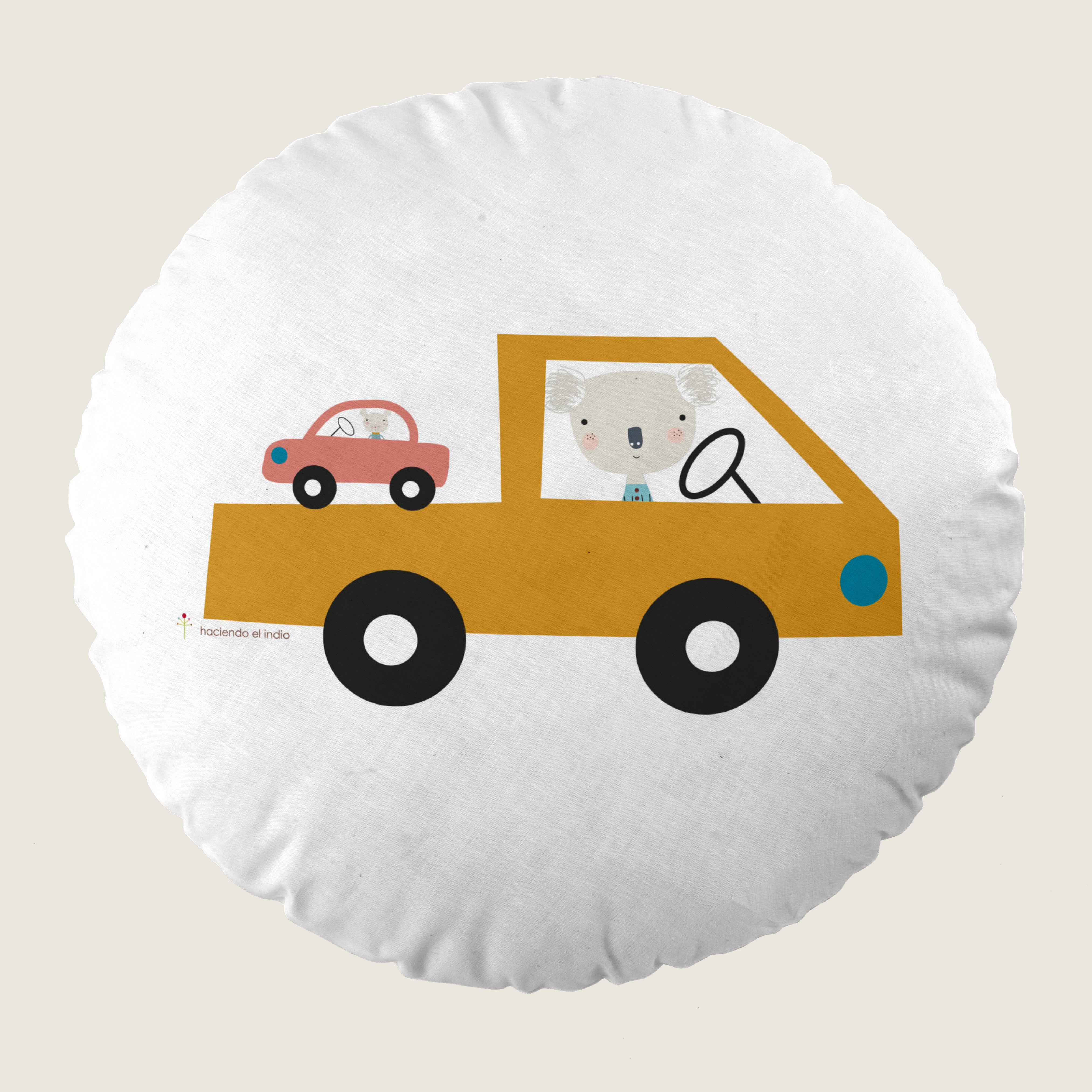 COJÍN REDONDO INFANTIL ESTAMPADO COCHES