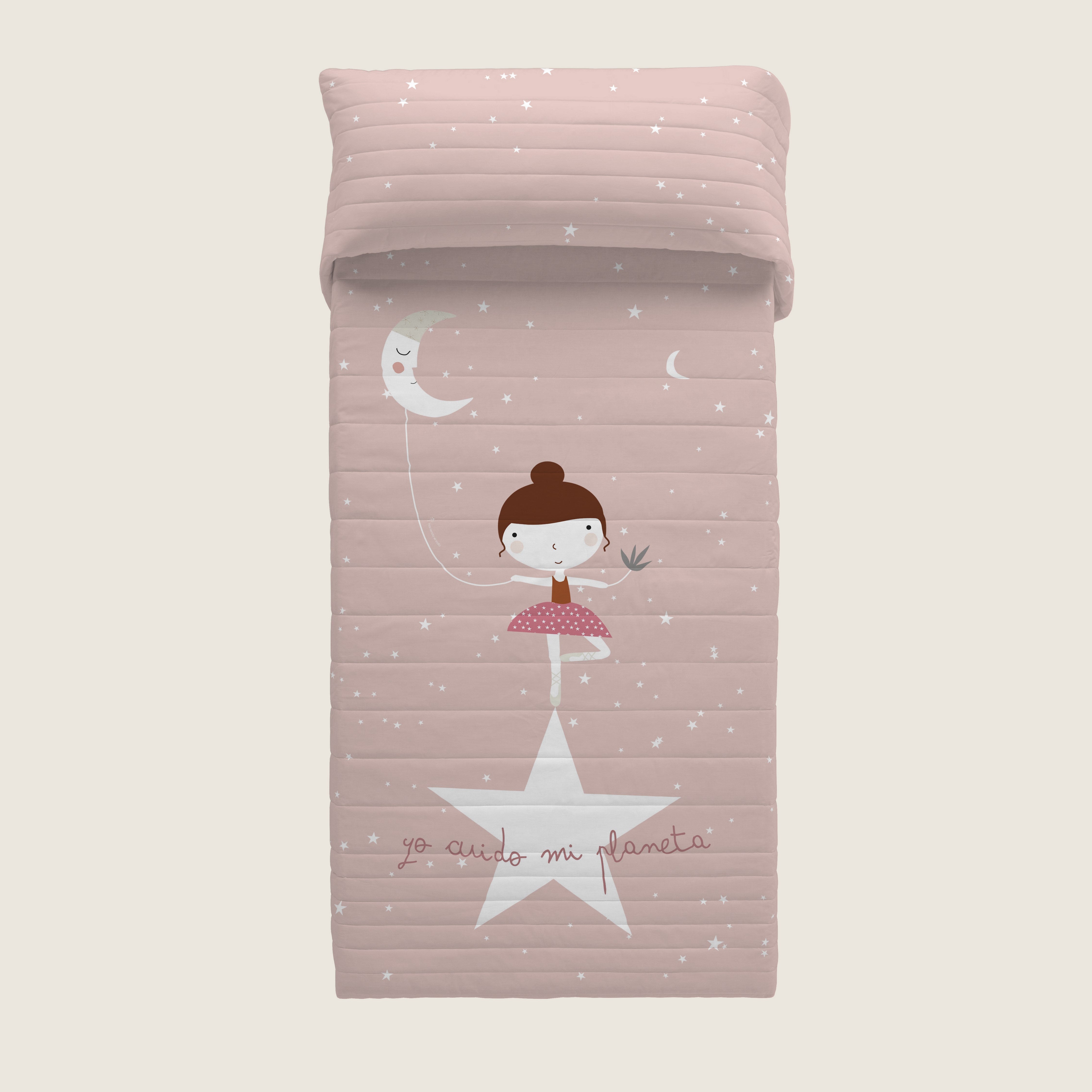 COLCHA BOUTI REVERSIBLE ESTAMPADA INFANTIL BAILARINA 100% ALGODÓN