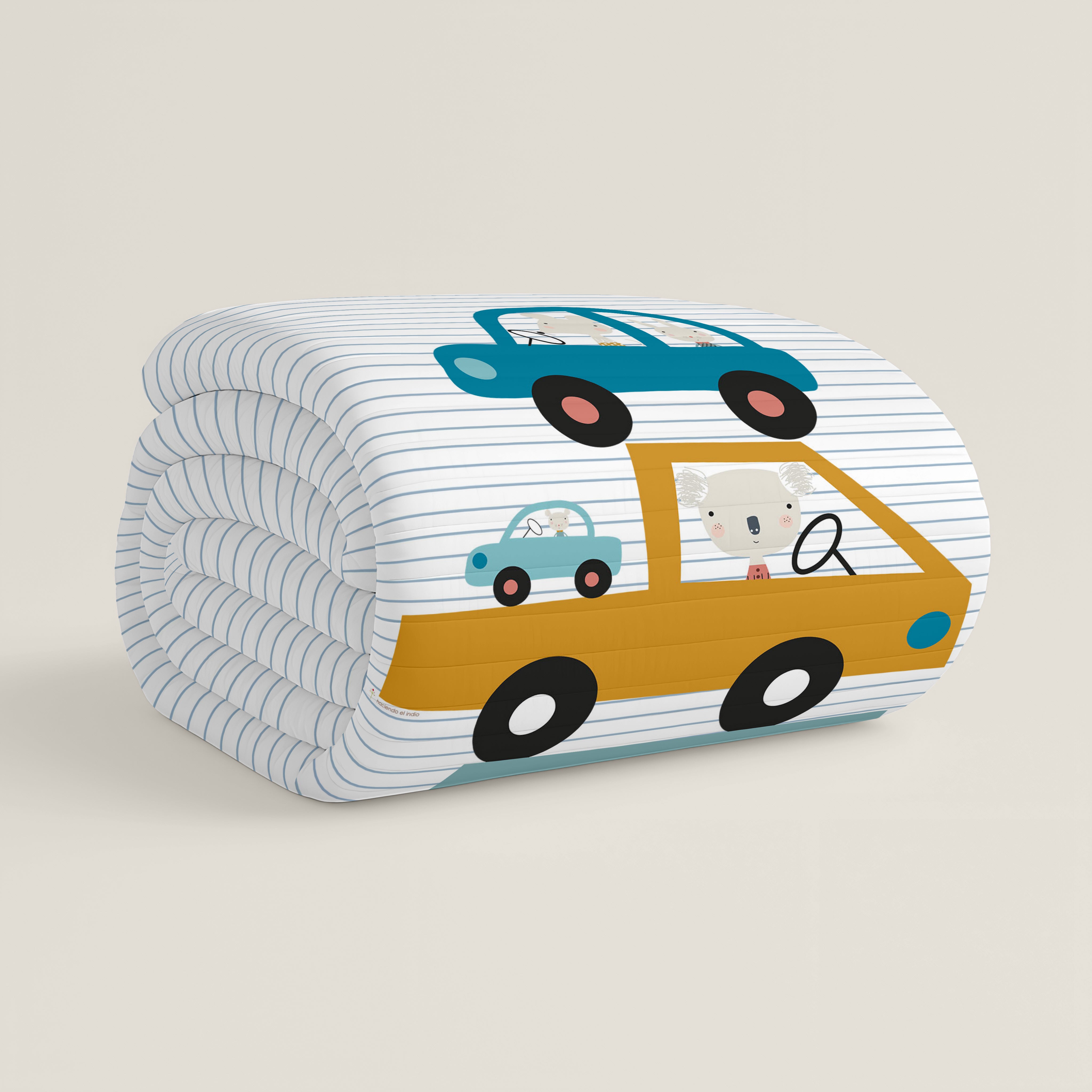 COLCHA BOUTI REVERSIBLE ESTAMPADA INFANTIL COCHES 100% ALGODÓN