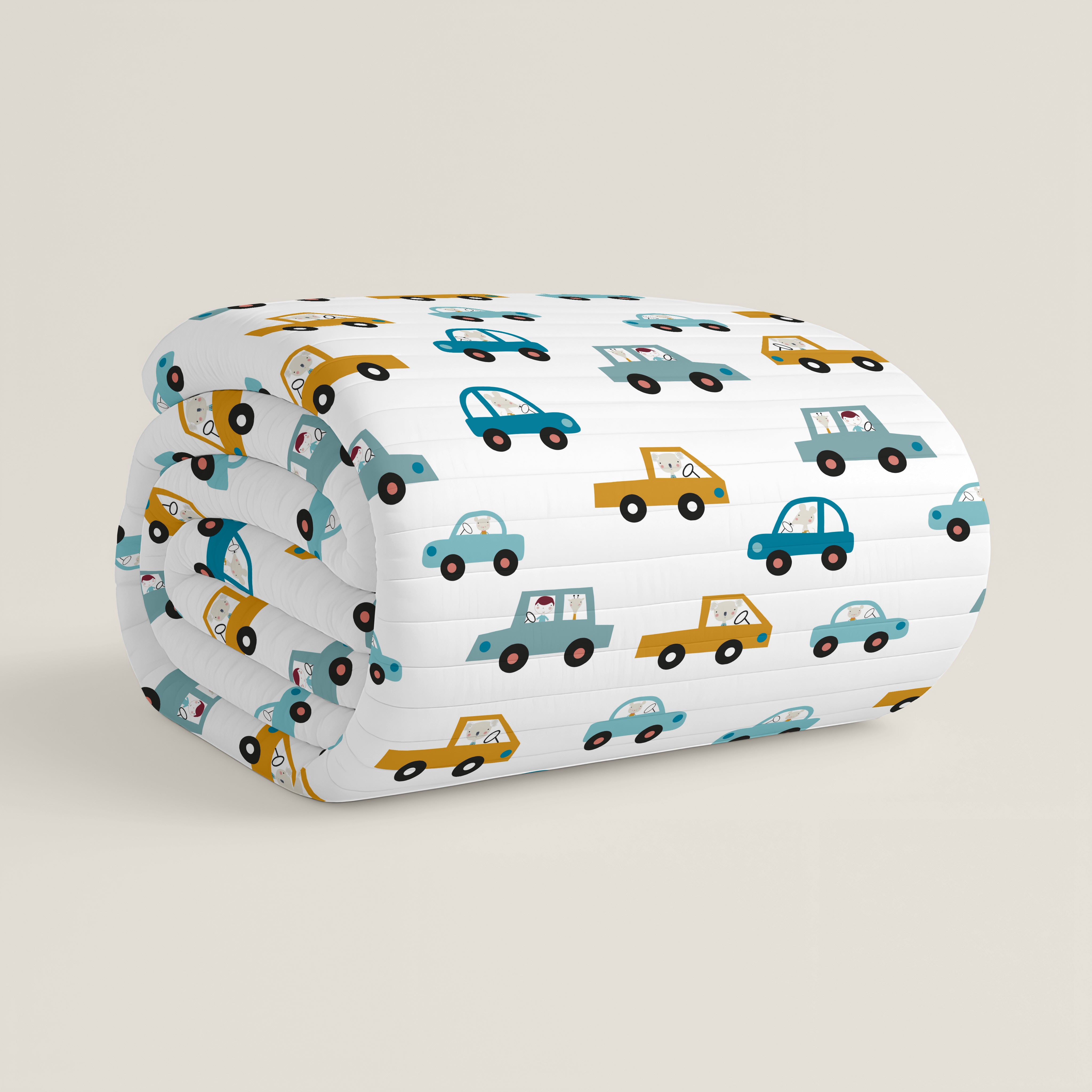 COLCHA BOUTI REVERSIBLE ESTAMPADA INFANTIL COCHES 100% ALGODÓN