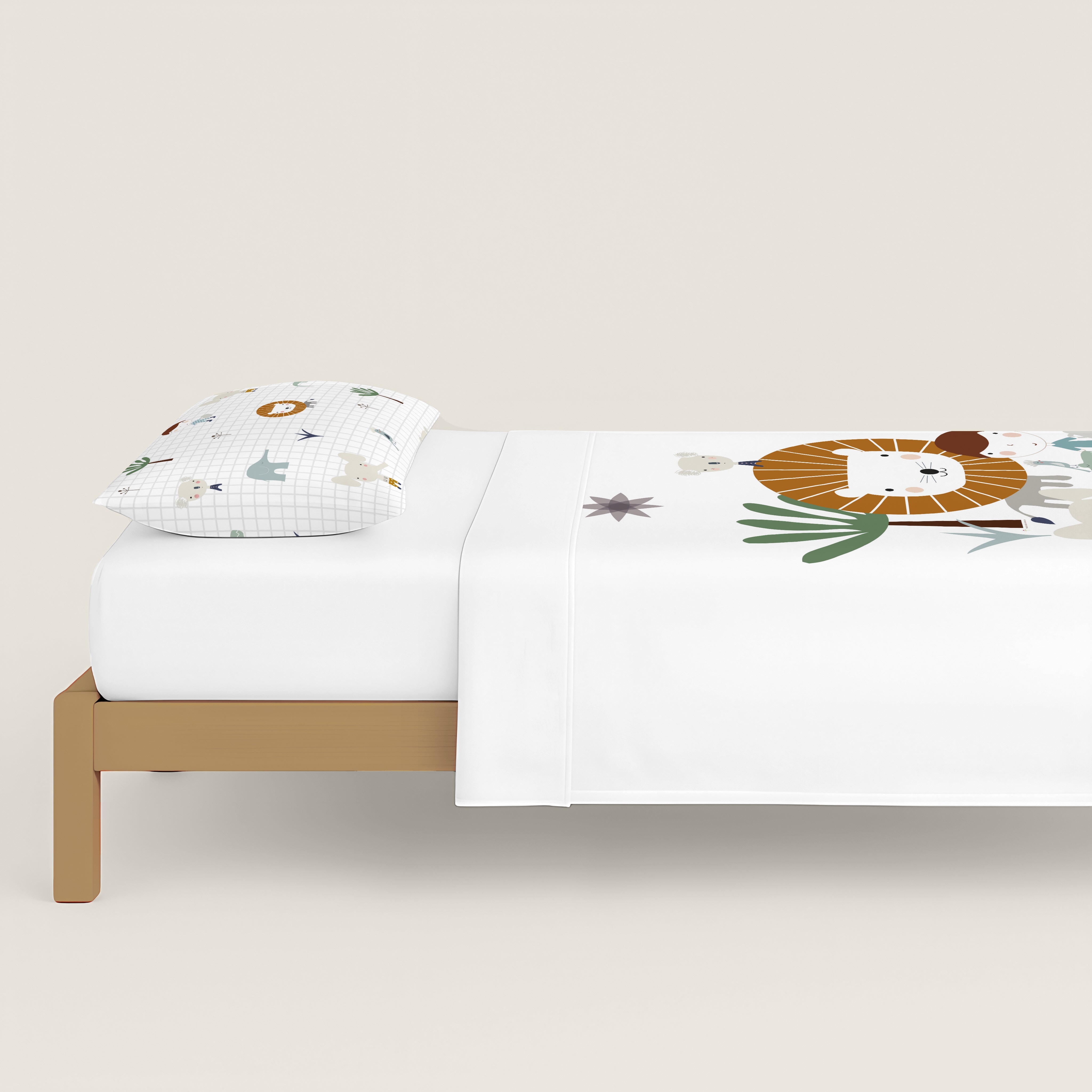 COMPLETO LENZUOLA STAMPATO BAMBINO GIUNGLA 100% COTONE