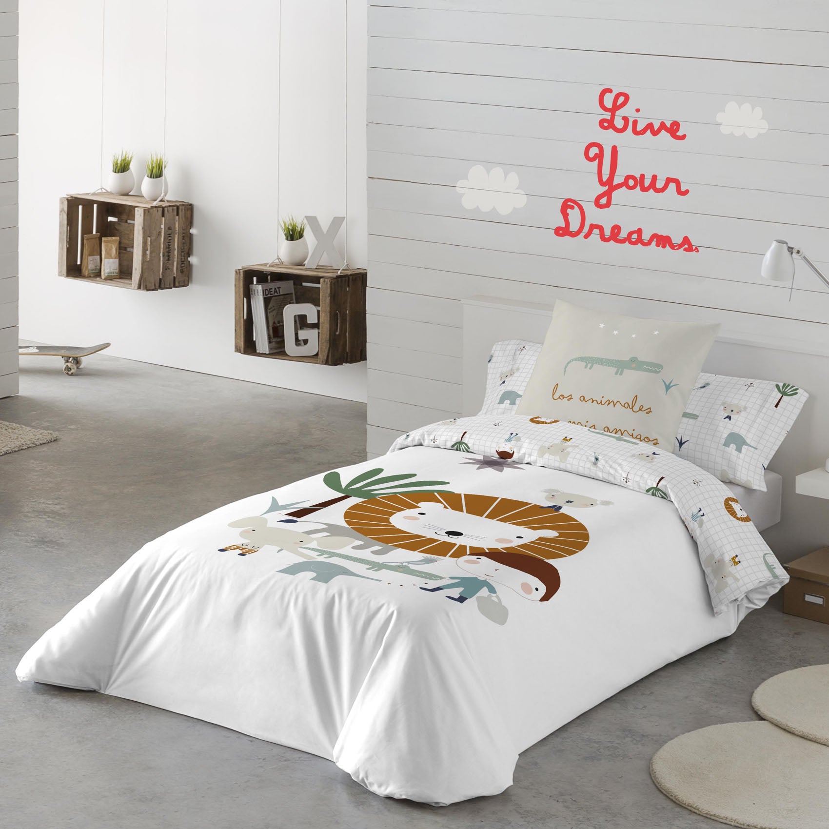 FUNDA NÓRDICA REVERSIBLE ESTAMPADA INFANTIL JUNGLA NIÑO 100% ALGODÓN