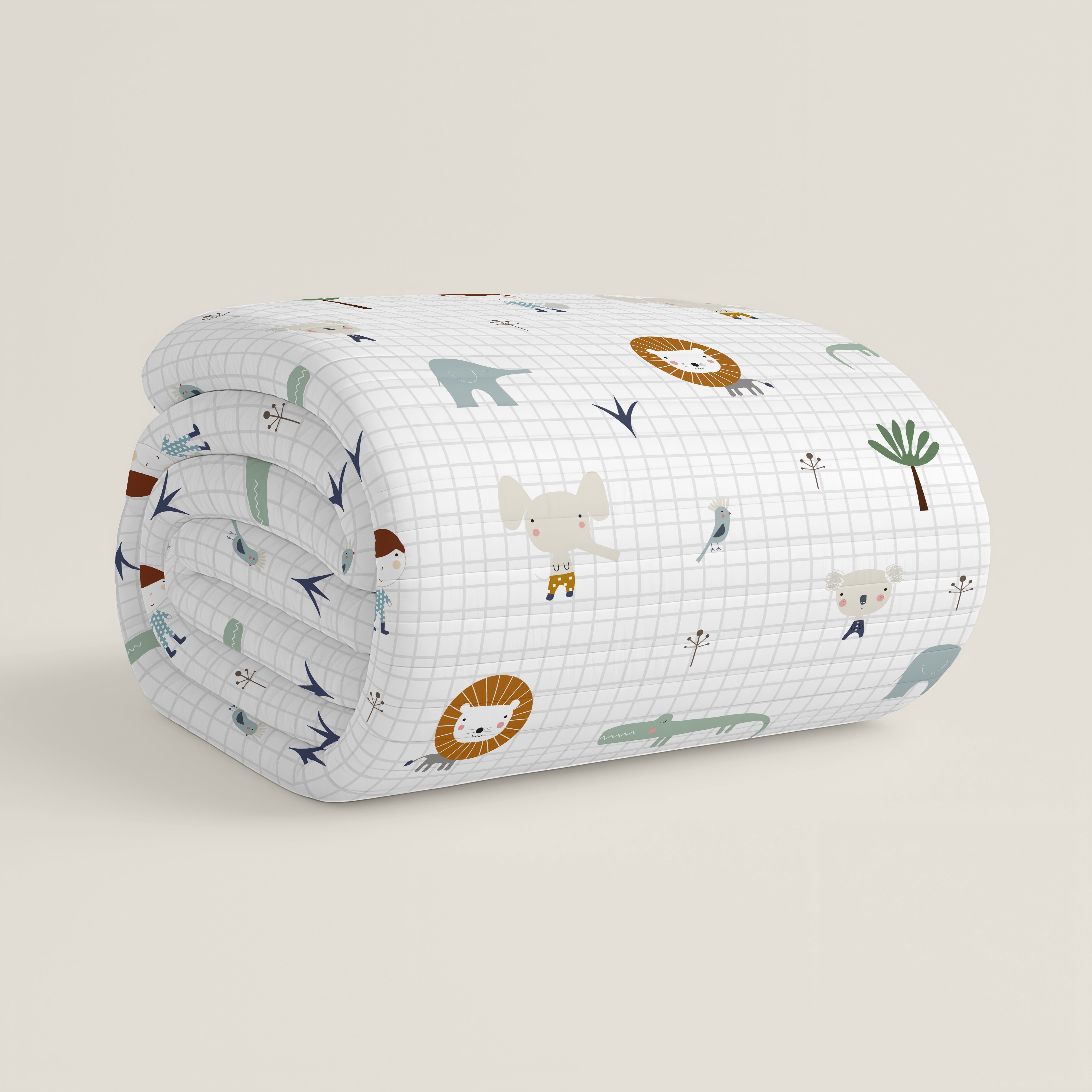 COLCHA BOUTI REVERSIBLE ESTAMPADA INFANTIL JUNGLA NIÑO  100% ALGODÓN