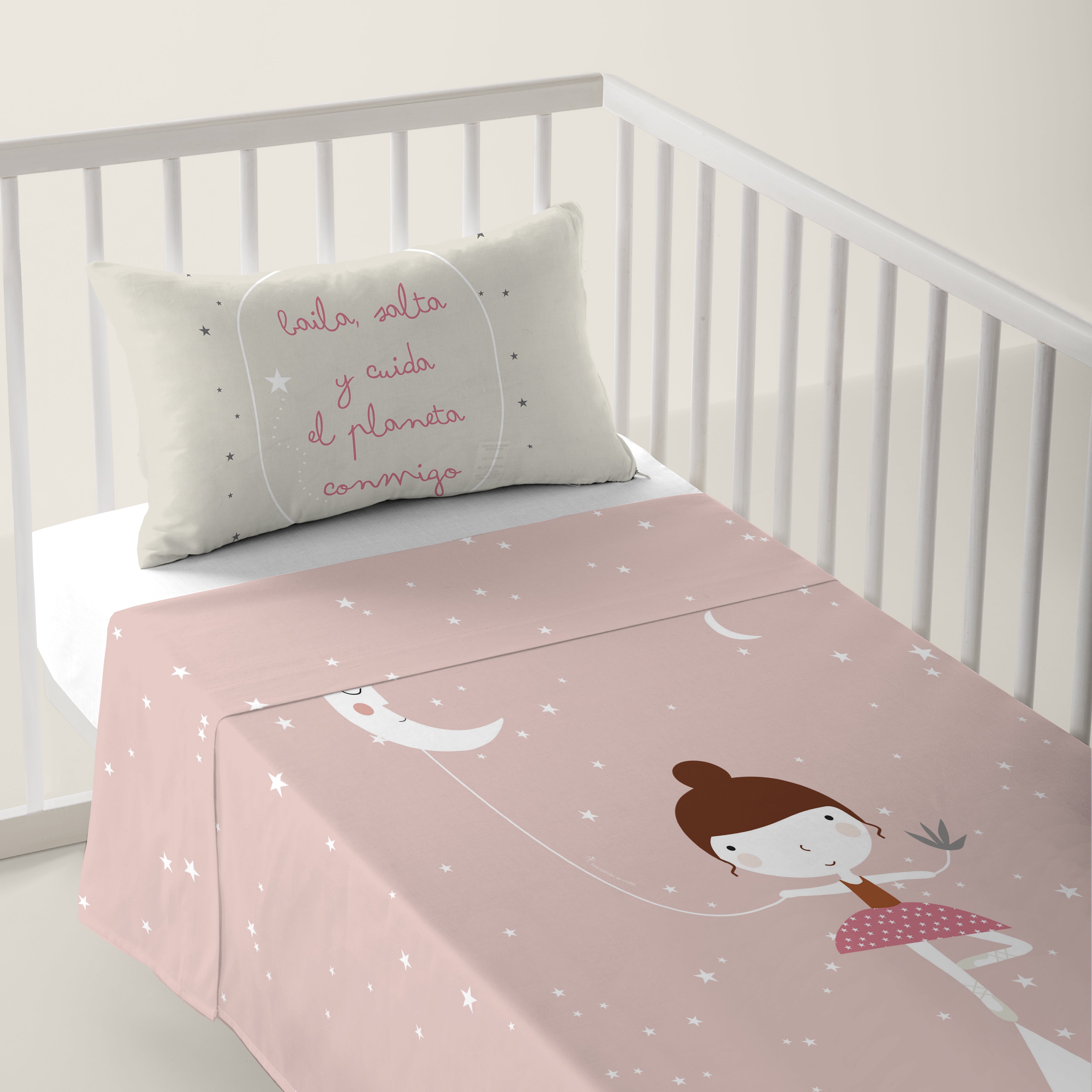 JUEGO DE SÁBANAS CUNA BEBÉ BAILARINA A 100% ALGODÓN