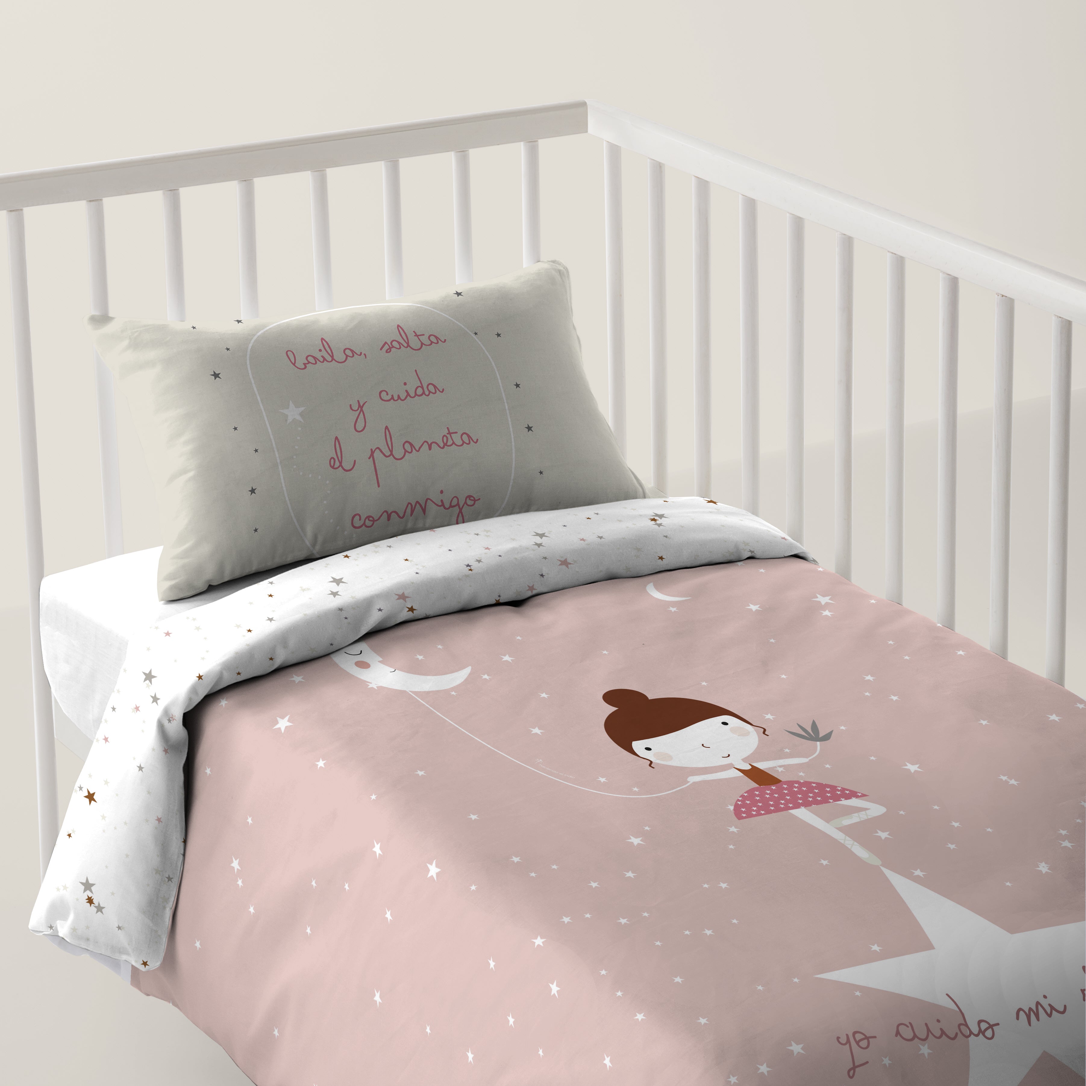 FUNDA NÓRDICA REVERSIBLE CUNA BEBÉ BAILARINA 100% ALGODÓN
