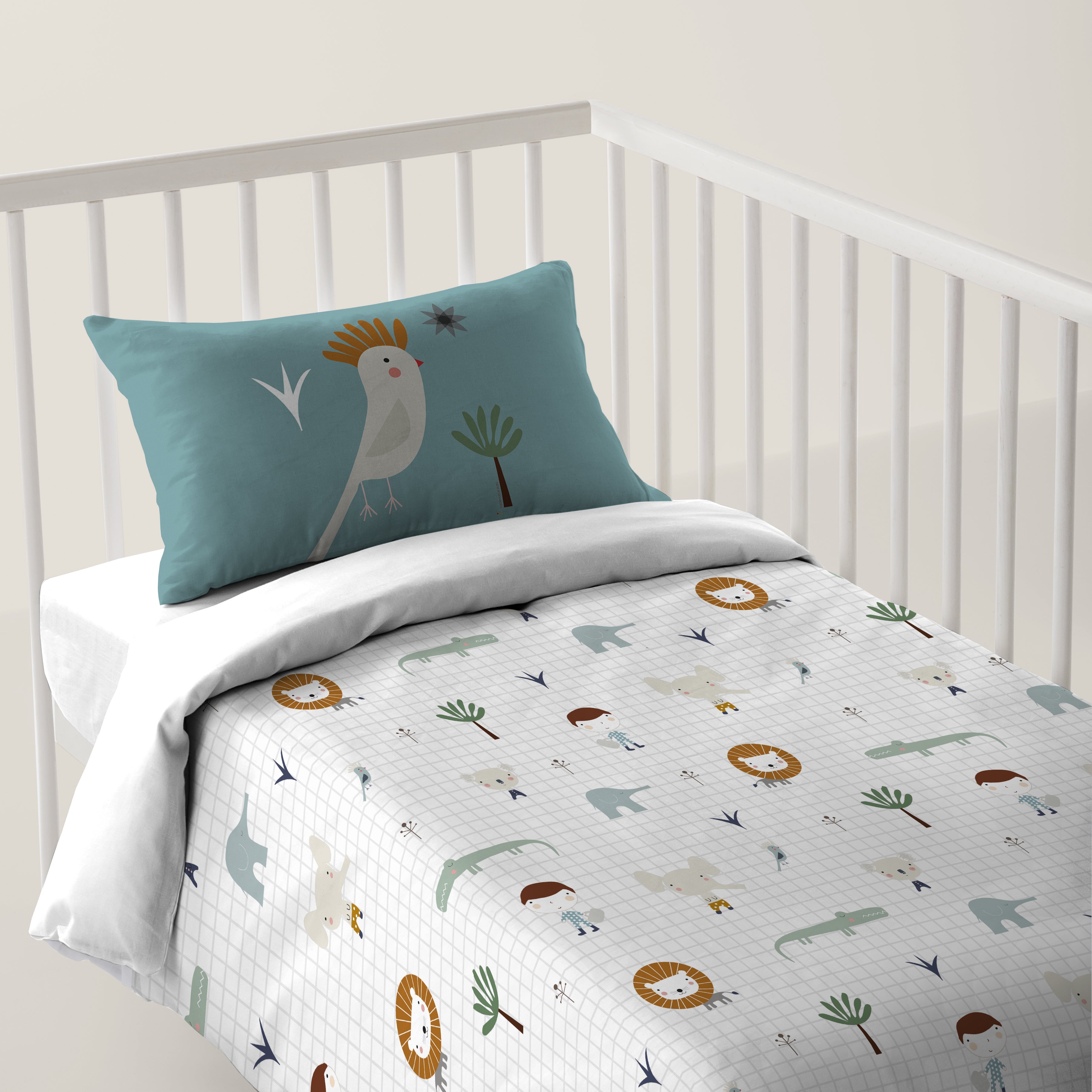 FUNDA NÓRDICA REVERSIBLE CUNA BEBÉ JUNGLA NIÑO 100% ALGODÓN