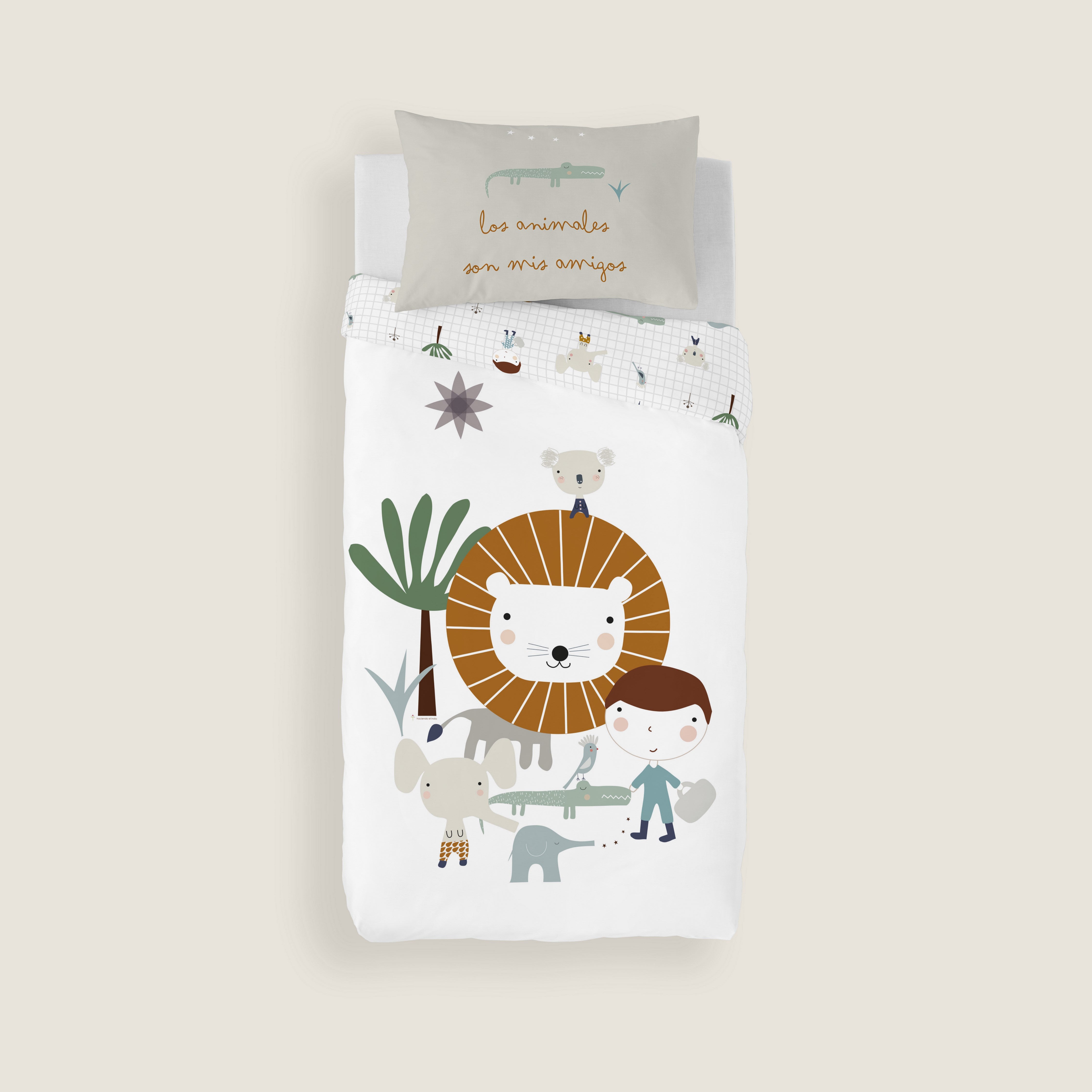 FUNDA NÓRDICA REVERSIBLE CUNA BEBÉ JUNGLA NIÑO 100% ALGODÓN