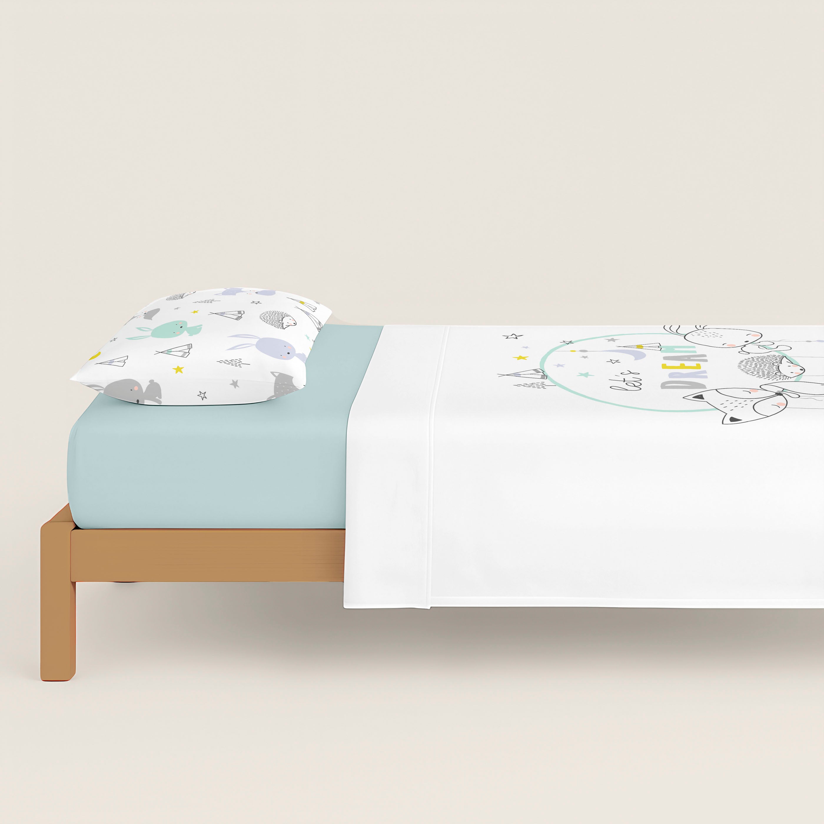 JUEGO SÁBANAS ESTAMPADAS INFANTIL LETS DREAM A 100% ALGODÓN
