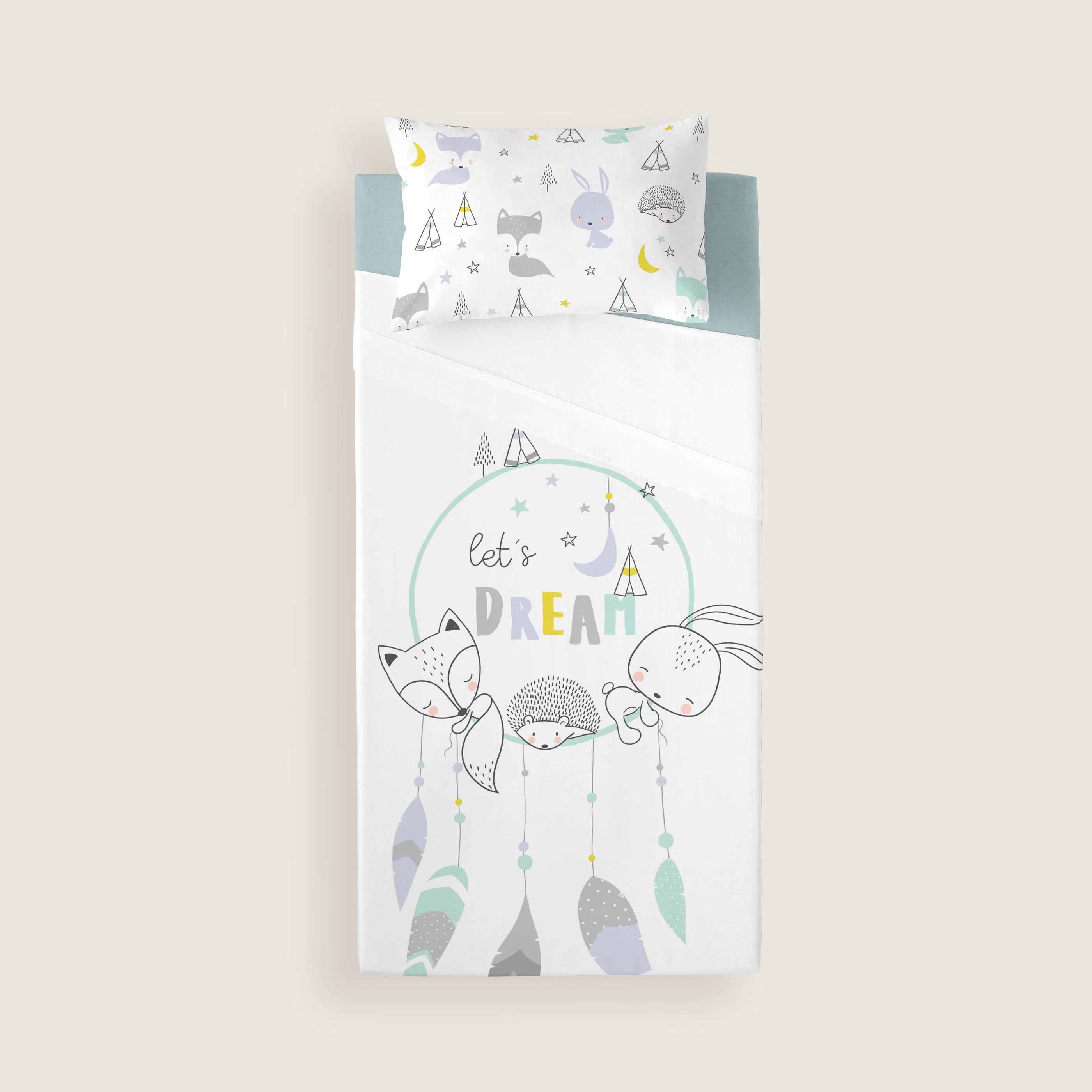 JUEGO SÁBANAS ESTAMPADAS INFANTIL LETS DREAM A 100% ALGODÓN