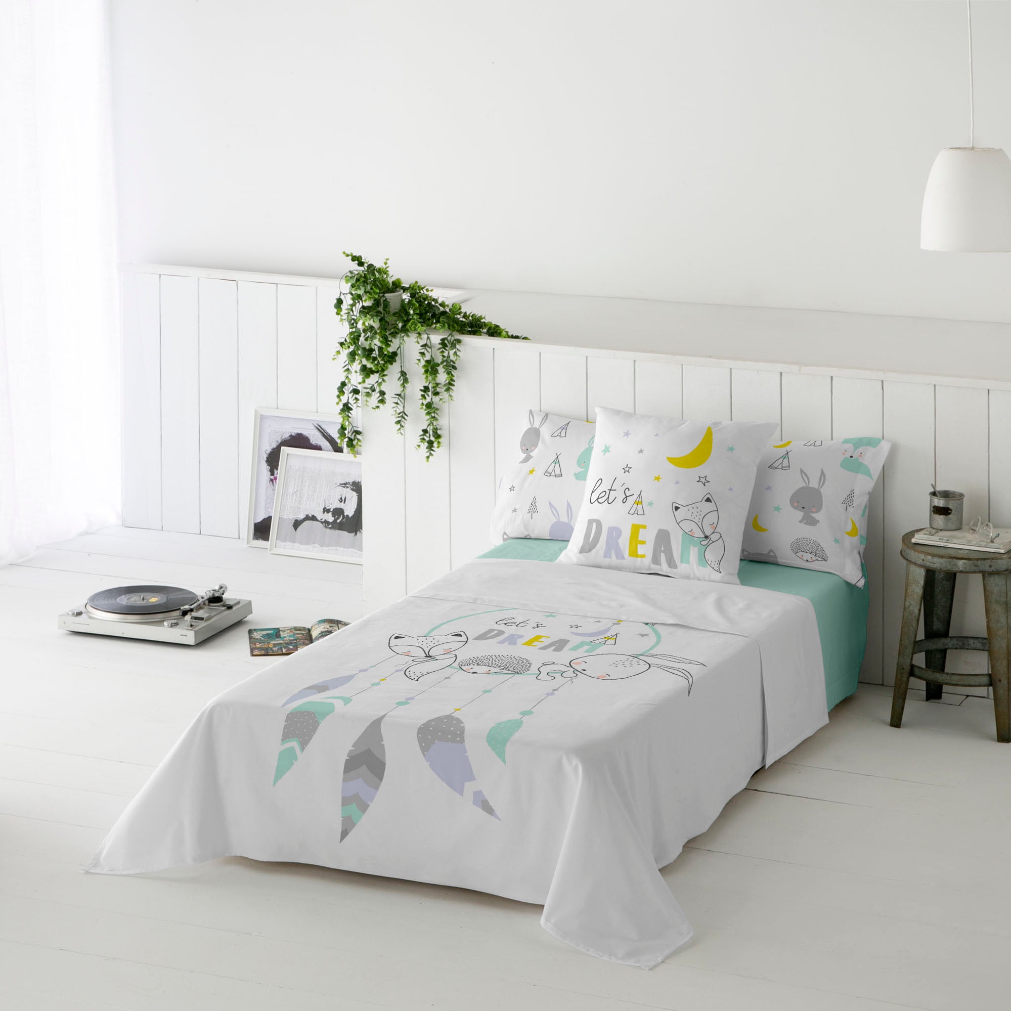 JUEGO SÁBANAS ESTAMPADAS INFANTIL LETS DREAM A 100% ALGODÓN