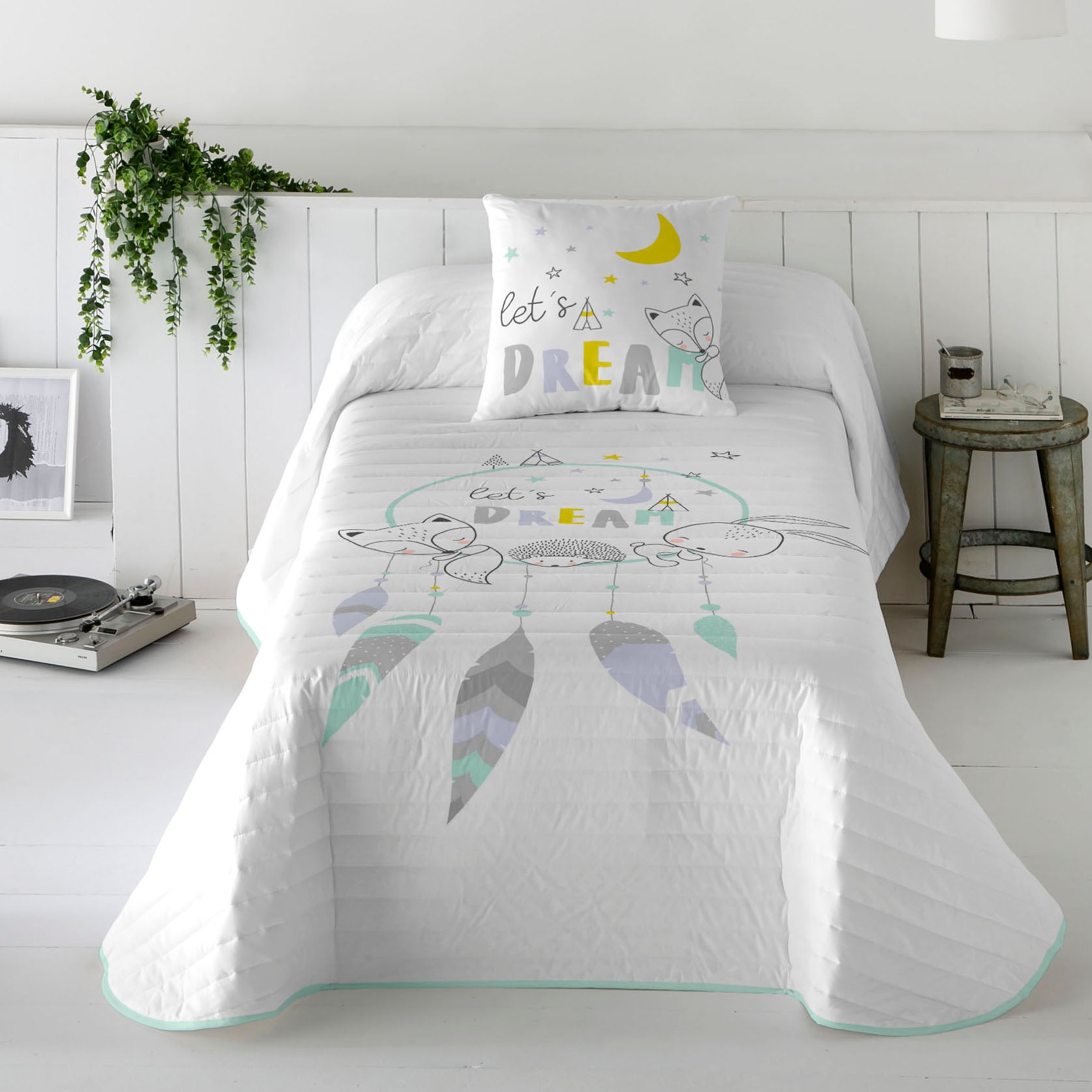 COLCHA BOUTI REVERSIBLE ESTAMPADA INFANTIL LETS DREAM 100% ALGODÓN