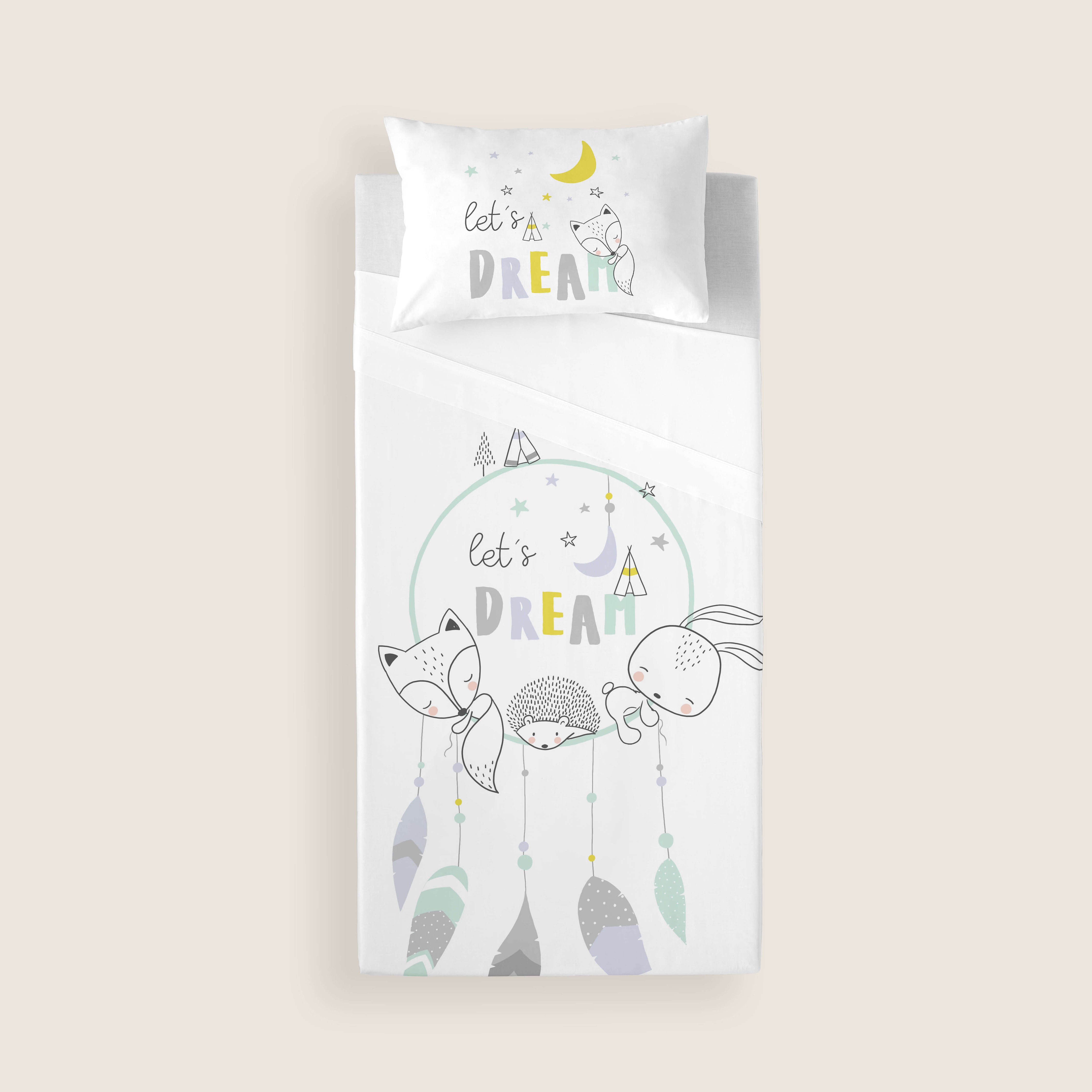 JUEGO DE SÁBANAS CUNA BEBÉ LETS DREAM A 100% ALGODÓN