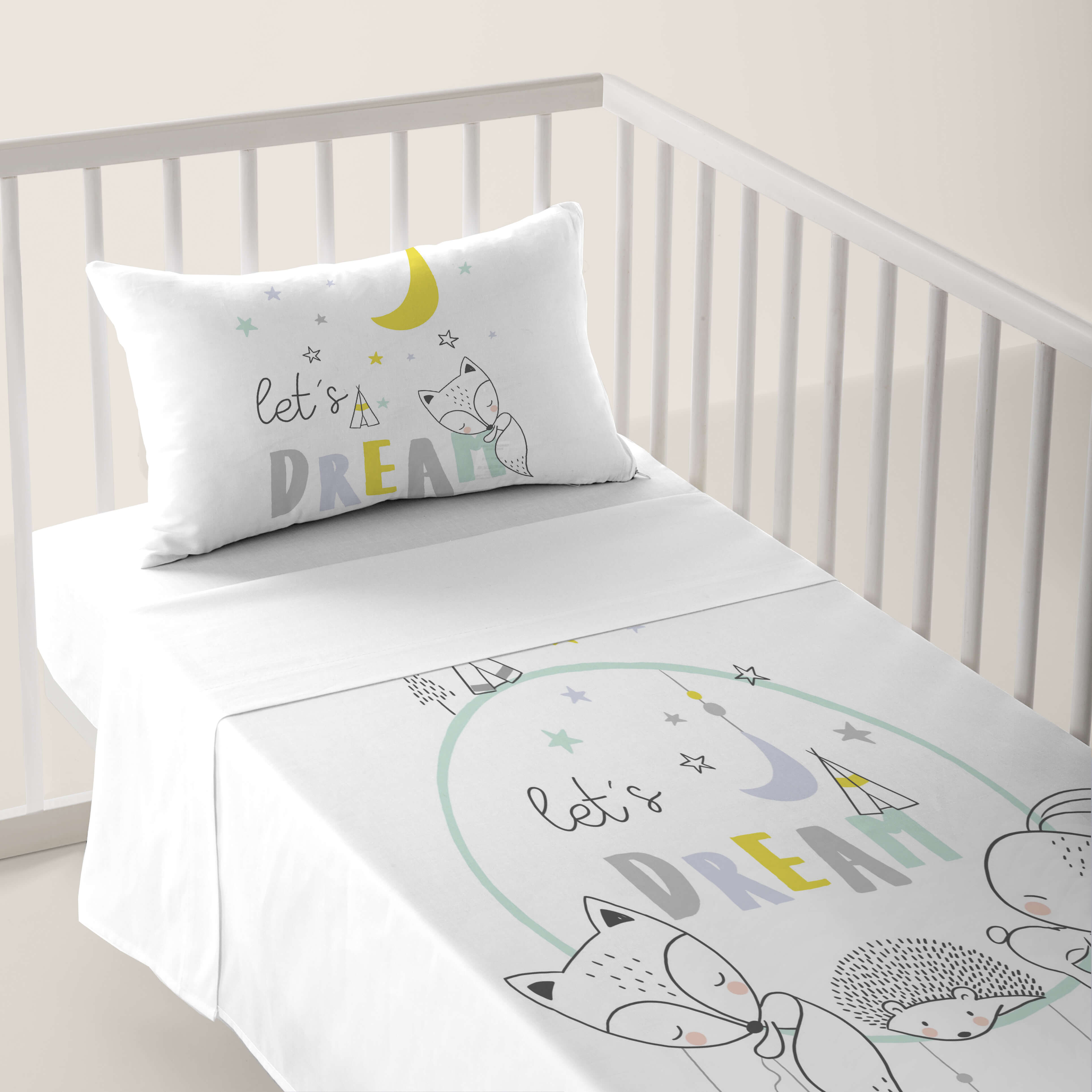 JUEGO DE SÁBANAS CUNA BEBÉ LETS DREAM A 100% ALGODÓN