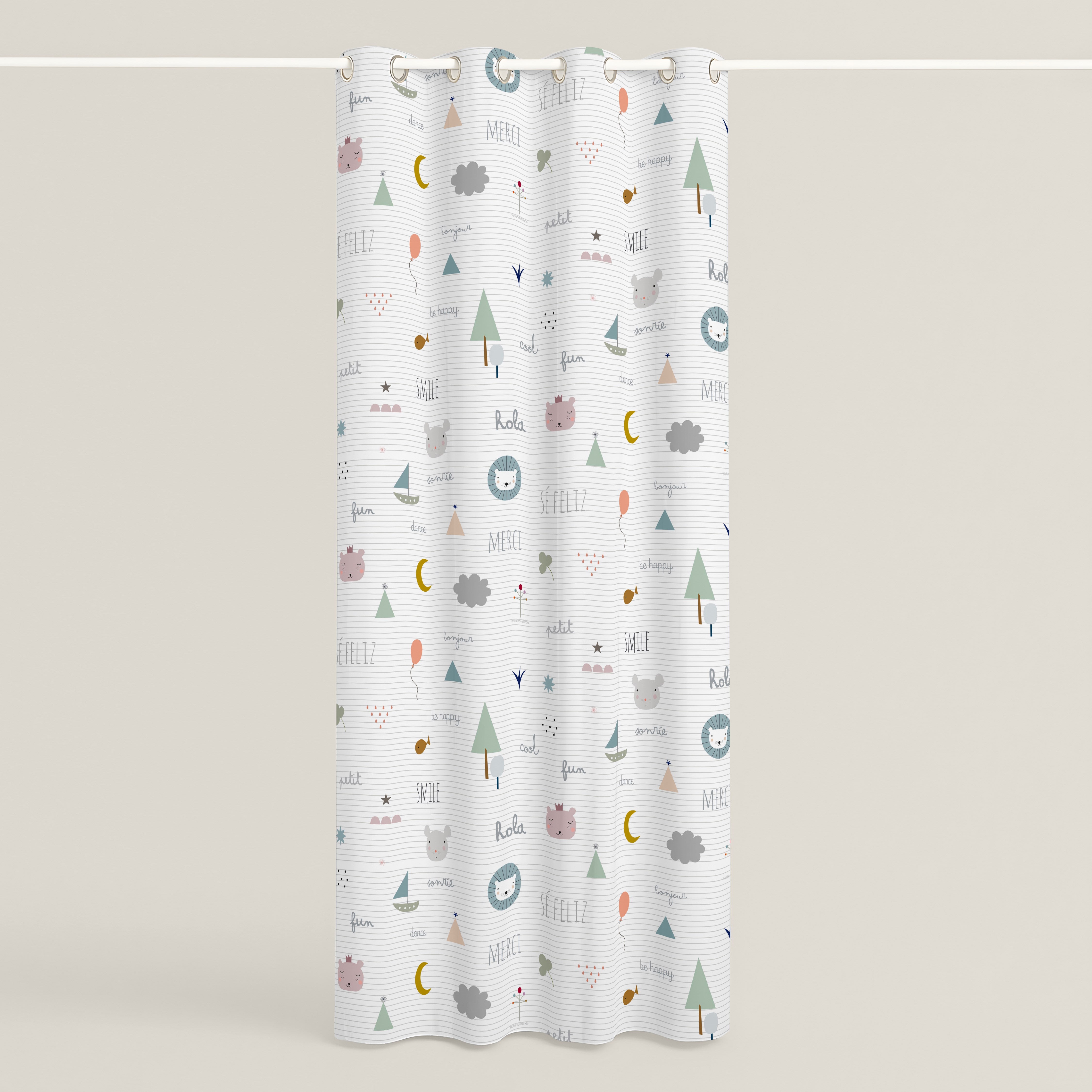 CORTINA INFANTIL SE FELIZ 100% ALGODÓN