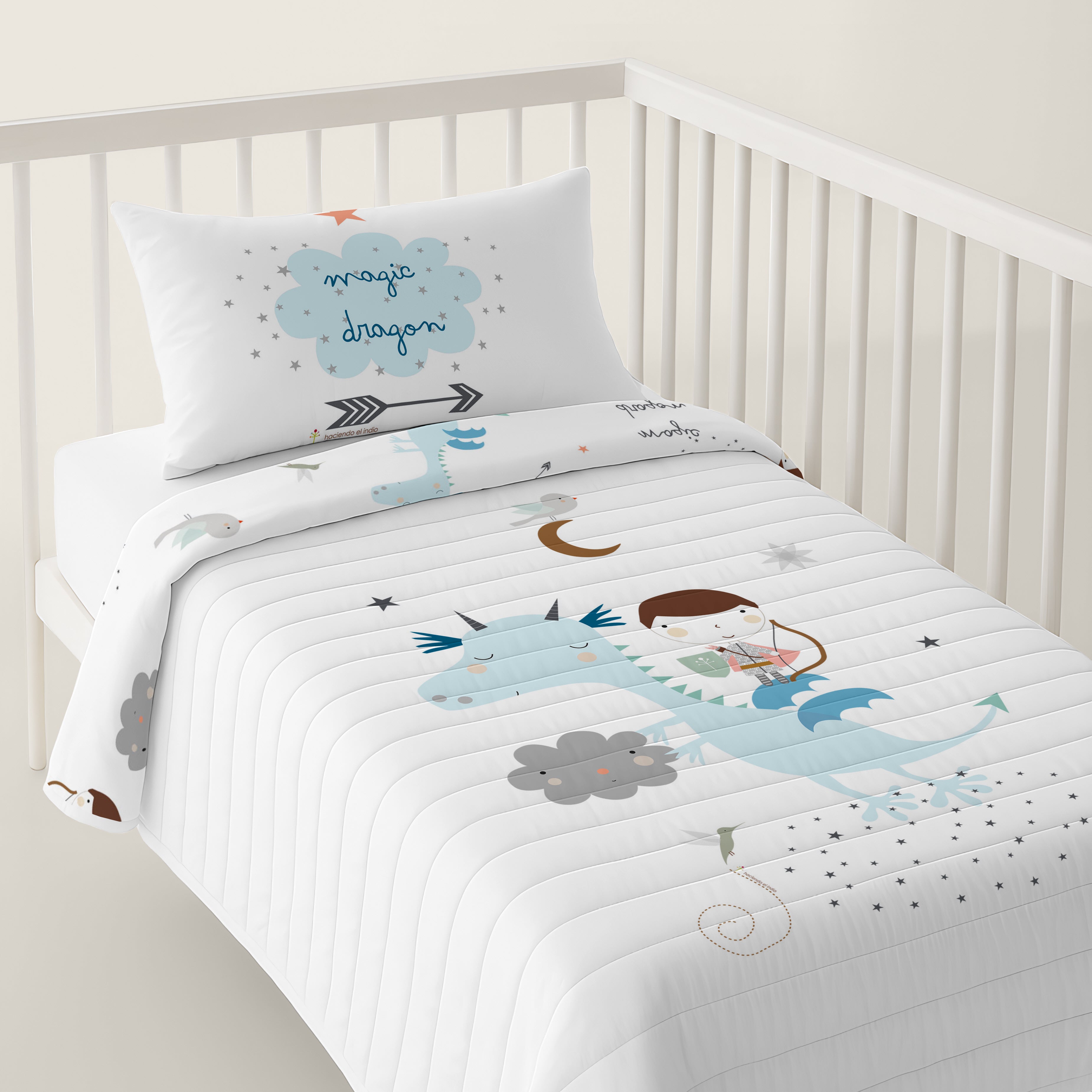 COLCHA BOUTI REVERSIBLE ESTAMPADA BEBÉ CUNA MAGIC DRAGON 100% ALGODÓN