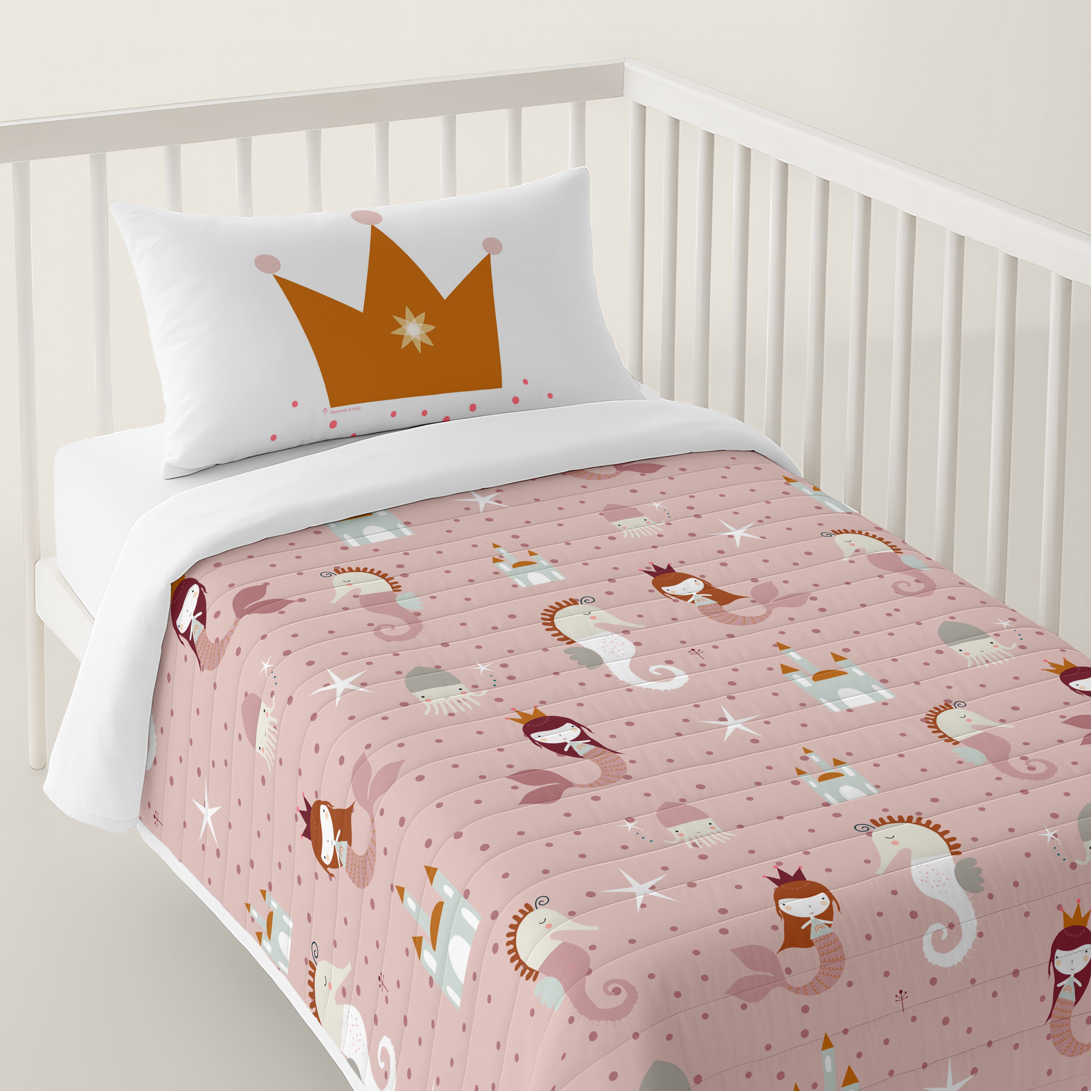 COLCHA BOUTI REVERSIBLE ESTAMPADA BEBÉ CUNA SEA HORSE 100% ALGODÓN